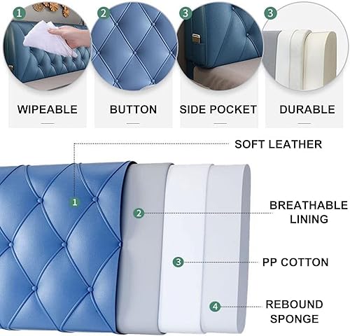 Miniatura 3 de ZZYY Cabecera tapizada de piel sintética suave con botones para cama de tamaño dobleQueenKing, funda suave de soporte con cabecera, gris, Queen59