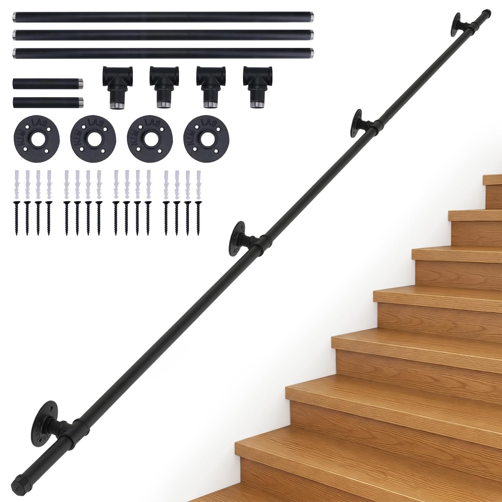 INMOZATA Metal Stair Handrail,3M Wall Mounted Banister Handrails for Stairs
