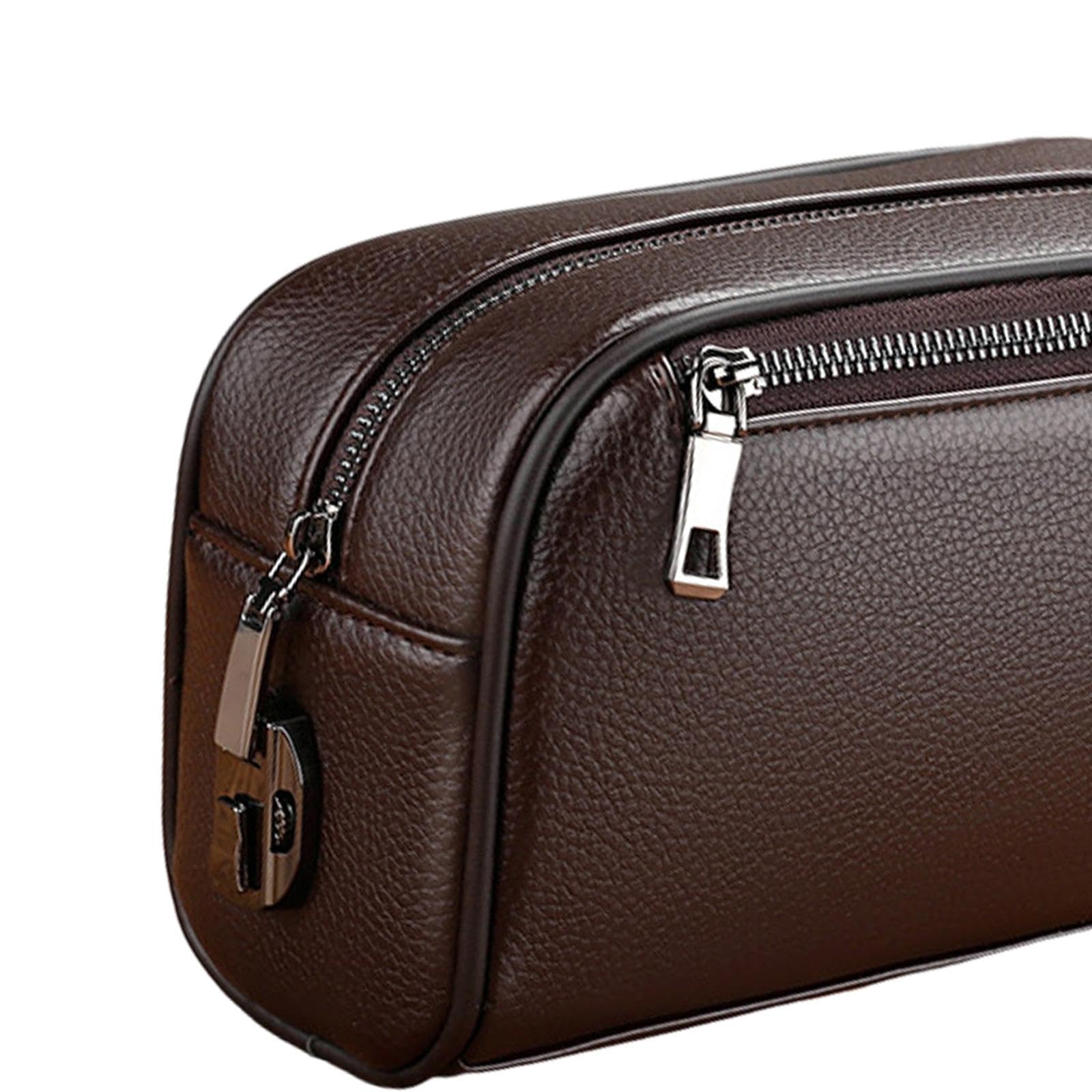 Borsa da polso per uomo Borsa con cerniera Borsa in pelle PU multi tasche Pochette da uomo casual, Marrone con serratura
