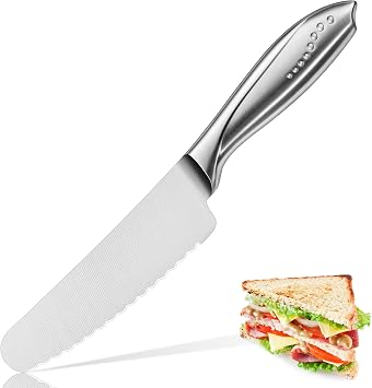 WELLSTAR Sandwich Knife, 6 Inch Serrated Utility Knife - High Carbon Stainless Steel Blade for Bread, Vegetable, Meat Cutting, Butter Spreading - Silver