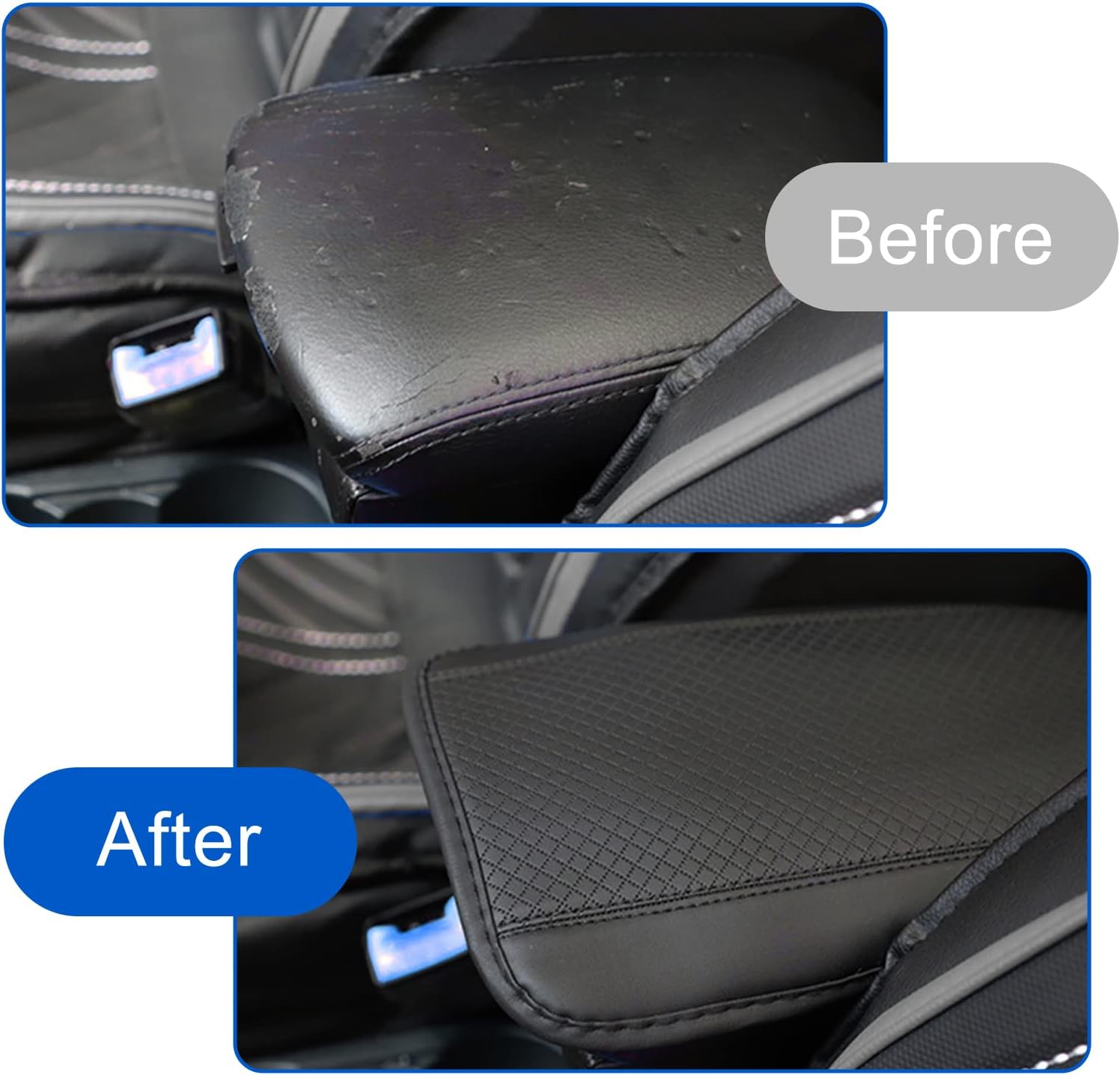Ajxn 1 PC Center Console Armrest Pad, Four Seasons Universal Armrest Box Mat, Fiber Leather Embossing Waterproof Armrest Cover, Suitable for Most Vehicles, SUVs, Trucks Auto Interiors (Blue)
