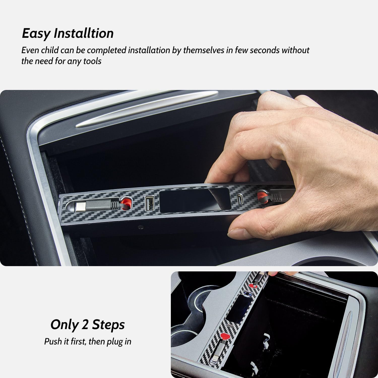 Hub USB de consola (blanco), adaptador de cables retráctiles USB para Tesla Model 3/Y accesorios interiores 2023 2022 2021, cargador de teléfono de coche, regalos para propietarios de Tesla