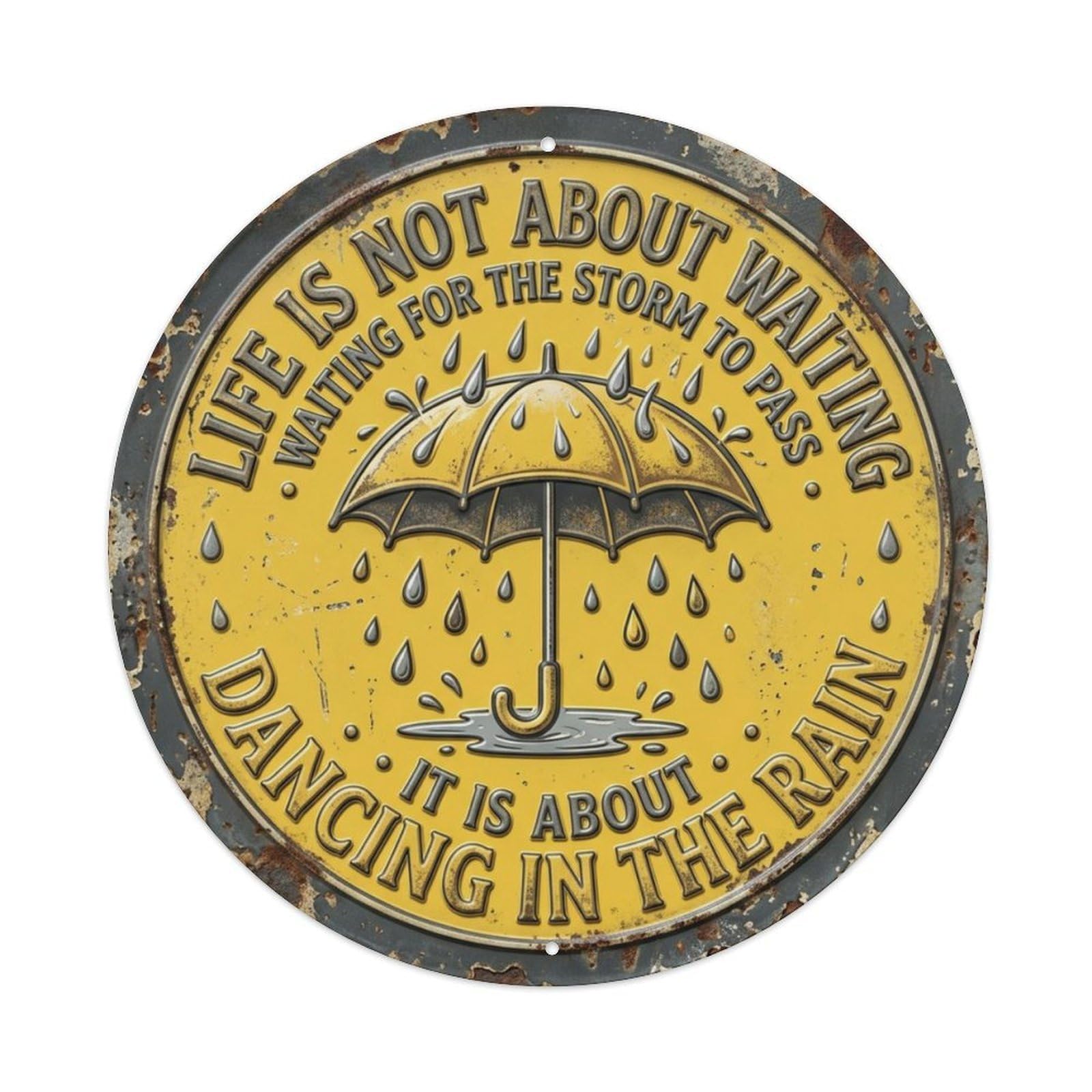 Umbrella Rainy Livingroom Metal Tin Sign Plaque Wall Decor for Cafe, Club Bar, Office, Home Garden Round Metal Poster 8x8Inch