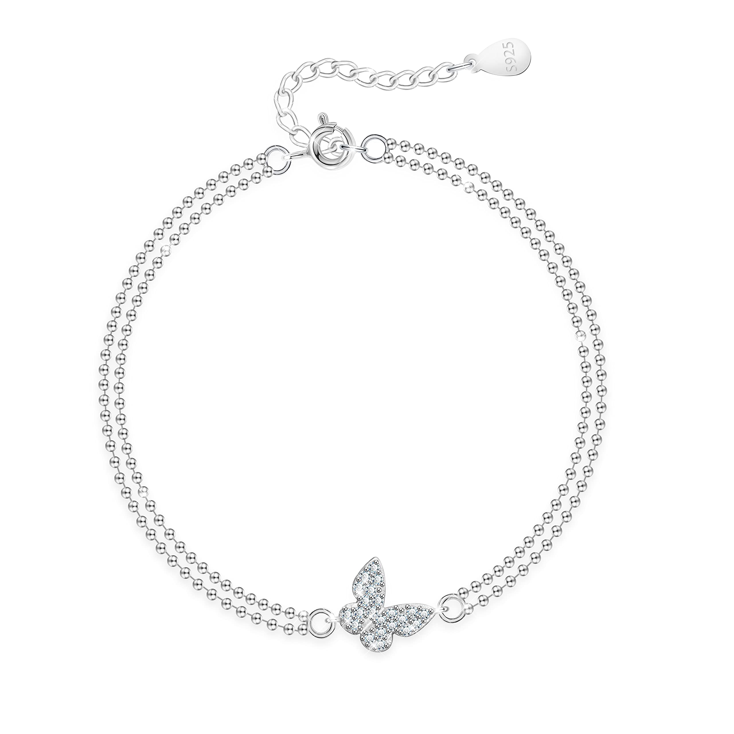KristLand 925 Sterling Silber Armband Damen Schmetterling Armschmuck, Empfindlich Klein Kristall Liebe ArmKette Verstellbare Kette, Kommt in Schmuck Geschenk Box