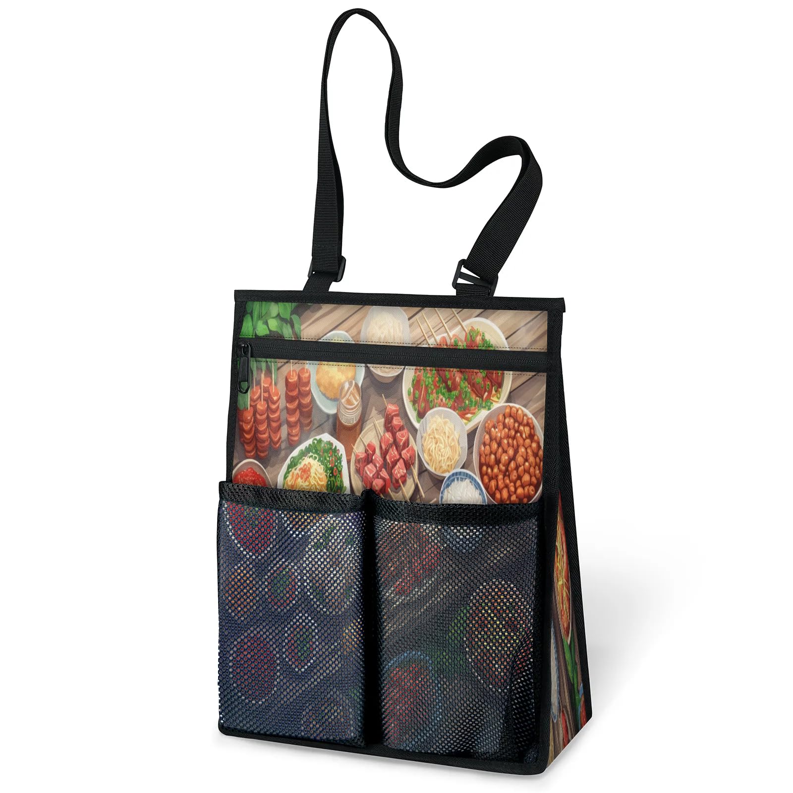 Ourtheme Cartoon Asian Food Portable Shower Bag for Travel Gym Camp Beach Tote Shower Caddy Bags Hanging Toiletry
