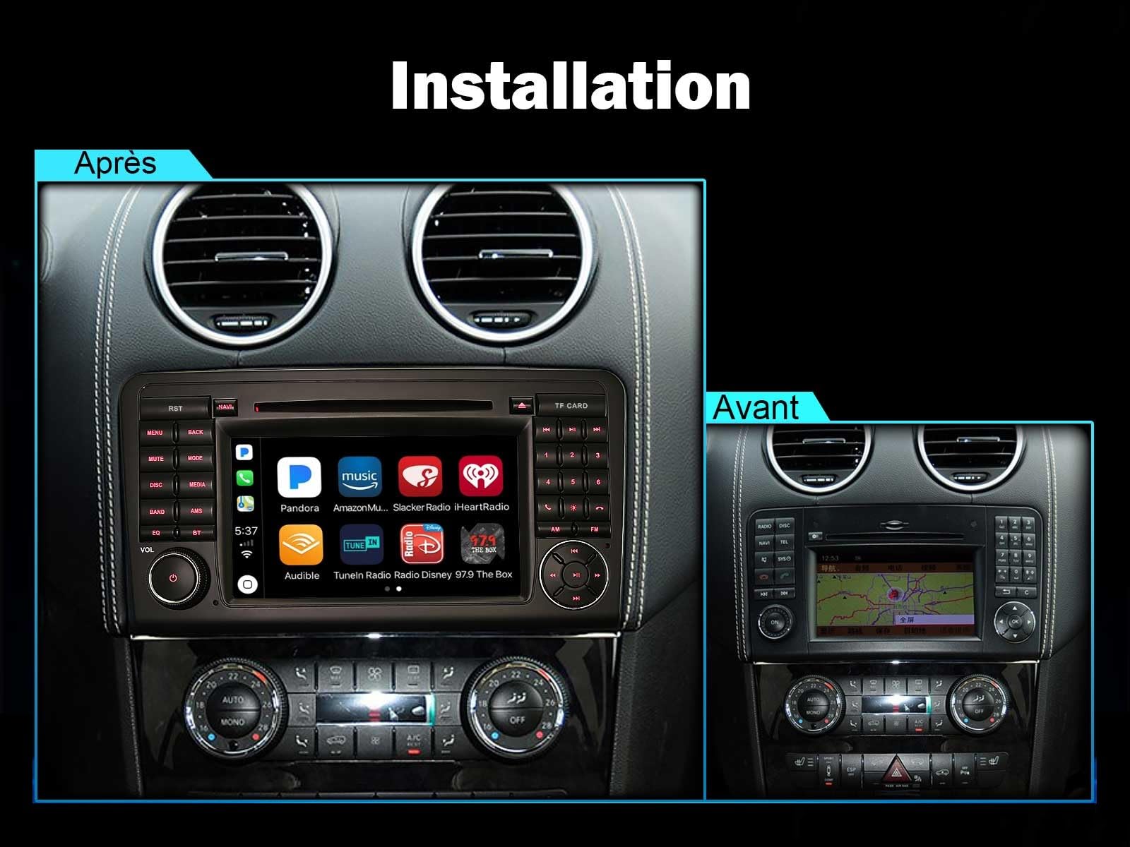 Android 16 DVD Autoradio pour Carplay Mercedes Benz Classe ML/GL W164 X164 | 8 cœurs 4Go 64Go GPS Navigateur sans fil Android Auto GPS DSP Lecteur CD Bluetooth 5.0 WiFi Écran tactile