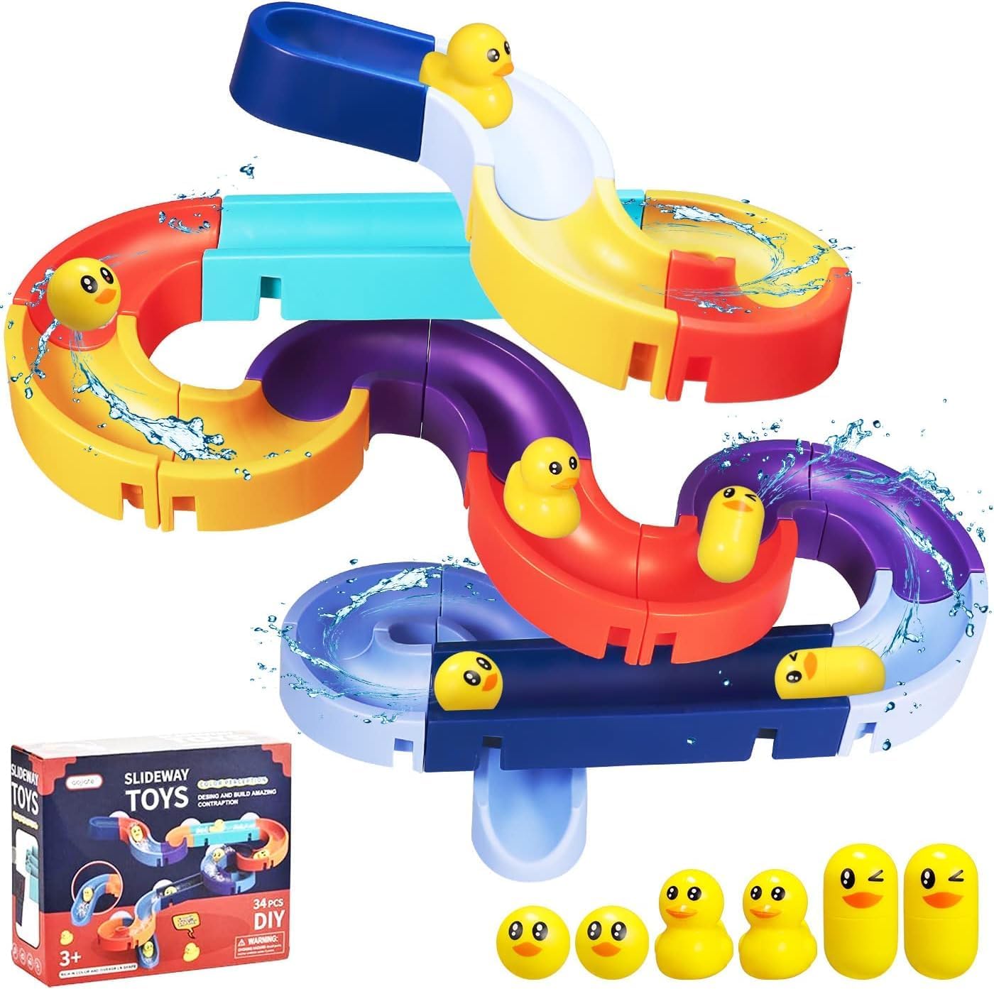 Badspeelgoed voor kinderen, 33 stuks, badspeelgoed vanaf 3 tot 6 jaar, doe-het-zelf kogelbaan, badspeelgoed, waterspeelgoed voor kinderen, badspeelgoed met zuignappen, badplezier, cadeau voor meisjes