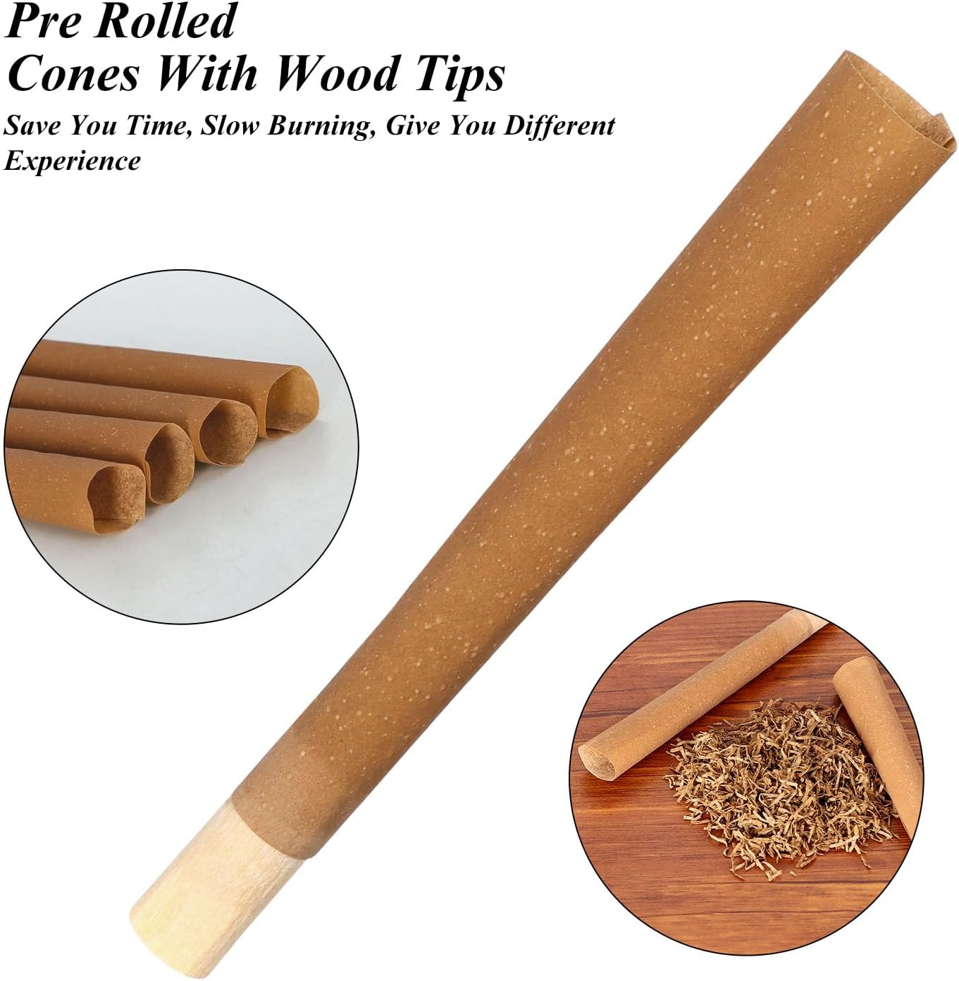 25 Pack Pre Rolled Cones With Wood Tips, King Size Rolling Papers, Slow Burning Pre Roll Cones (25 Pack, King Size)