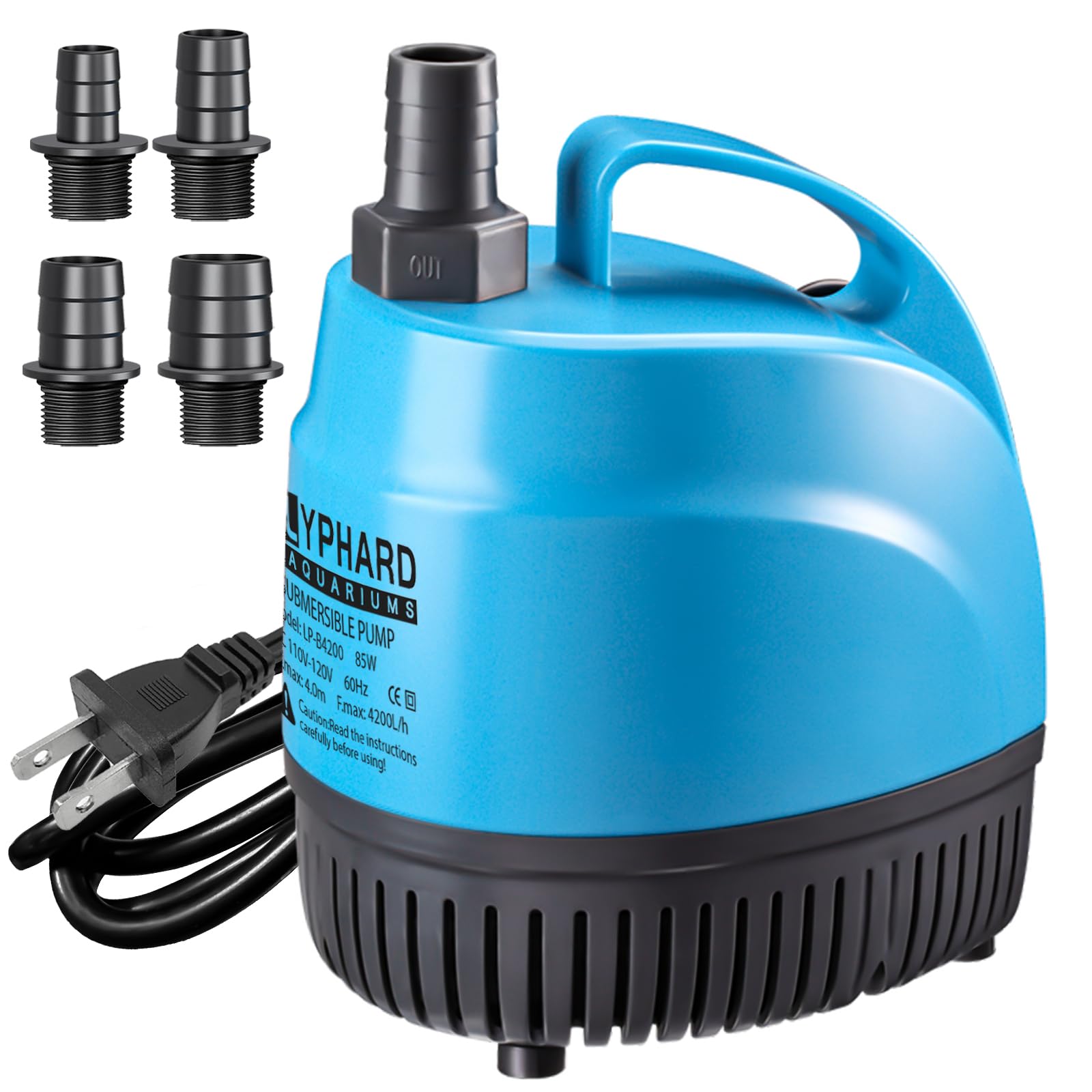 LYPHARD AQUARIUMS 85W Submersible Water Pump, 872GPH High Lift 10.8ft Aquarium Pumps for Fish Tank, Pond, Fountain, Hydroponics, Waterfall