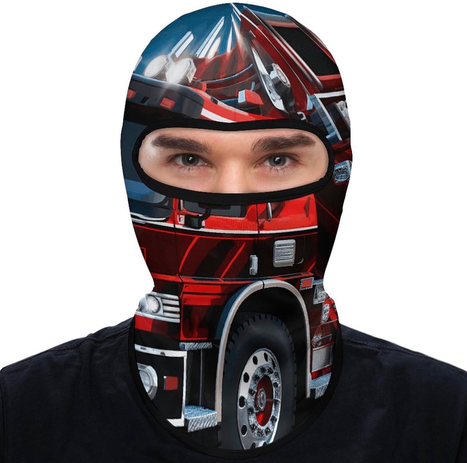 Red Fire and Rescue Truck Balaclava Ski Mask Full Head Cover Sun UV Protection Neck Gaiter Windproof Thermal for Skiing Cycling Helmet Friendly