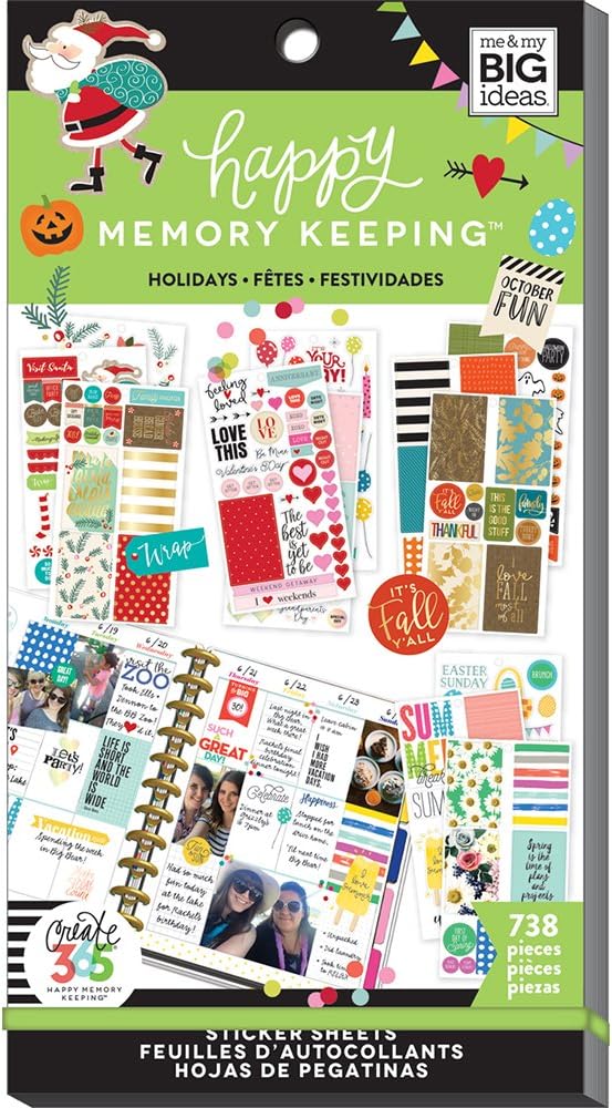 me & my BIG ideas Sticker Value Pack for Big Planner - The Happy Planner Scrapbooking Supplies - Holidays Theme - Multi-Color - Great for Projects, Scrapbooks & Albums - 30 Sheets, 738 Stickers Total