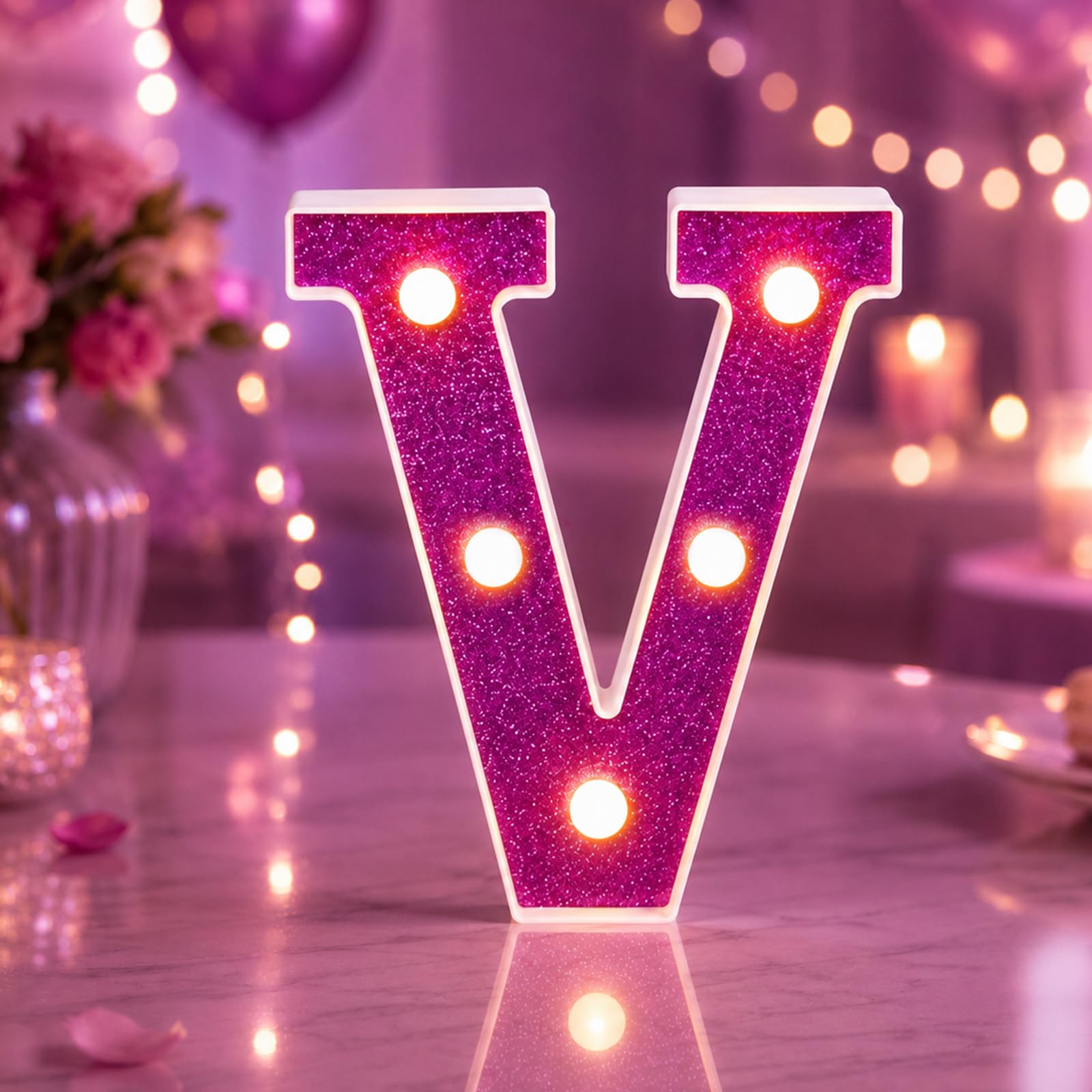 Yilnlg LED Light Up Letters, Letter Lights V for Girls Women Party Decor