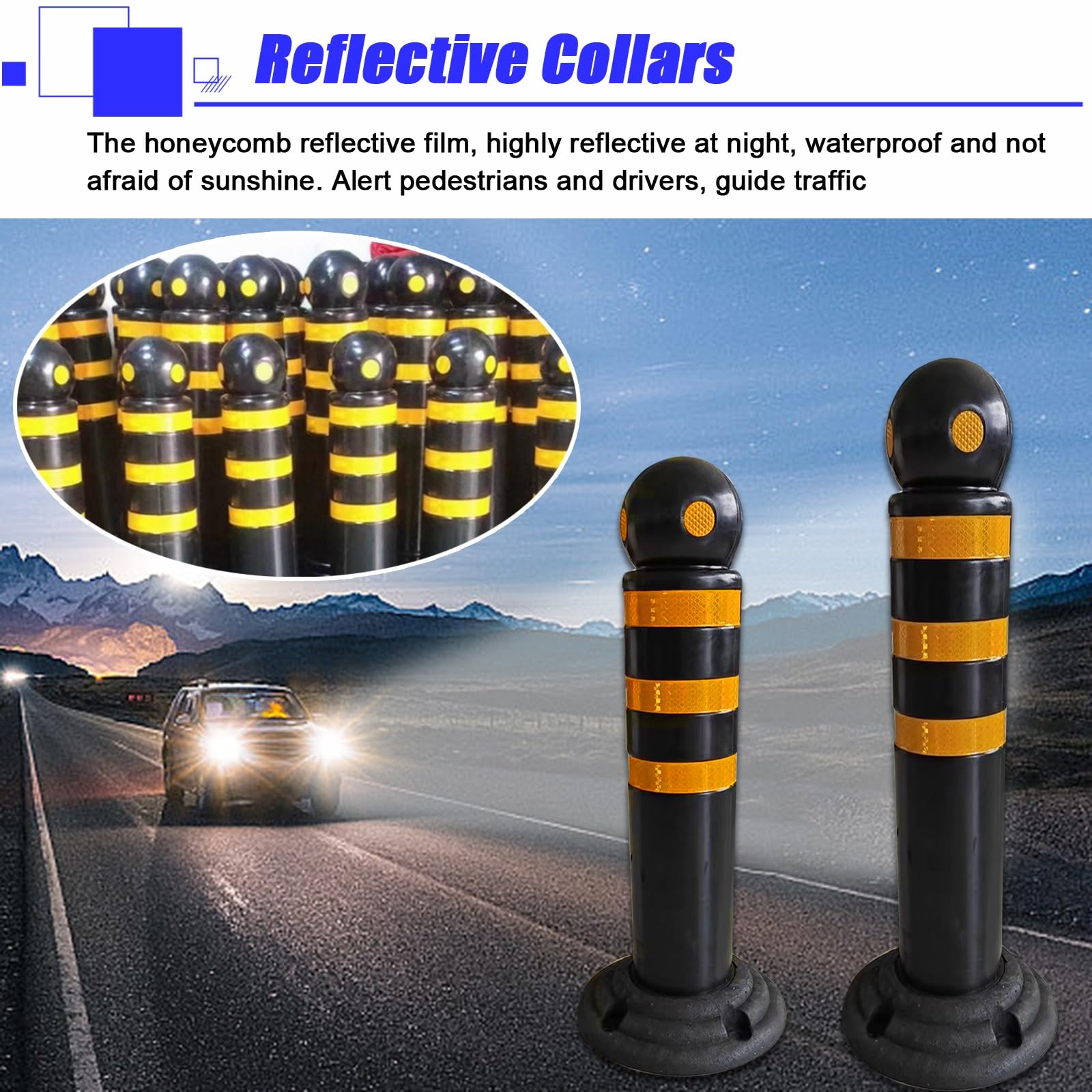 Cônes De Sécurité, Poteaux De Délimitation De Circulation avec Base Lestée Et Colliers Réfléchissants, Cônes De Barrière De Stationnement Réfléchissants Flexibles À,60cm(23.6in) Tall