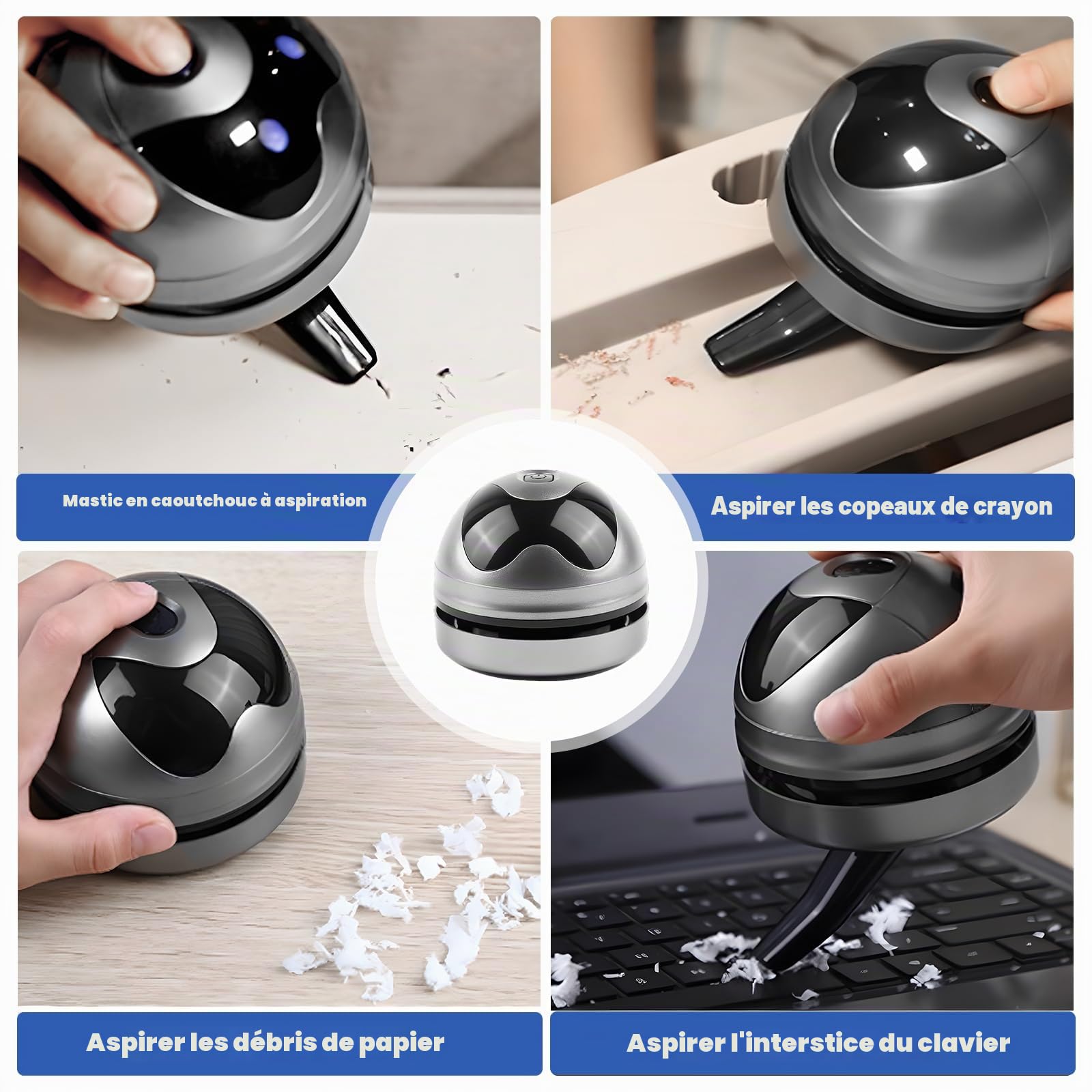 SPORWAY Aspirateur de table, petite aspirateur à main, rechargeable par USB, forte puissance d'aspiration, nettoyeur de poussière électrique, pour clavier, bureau, canapé (gris)