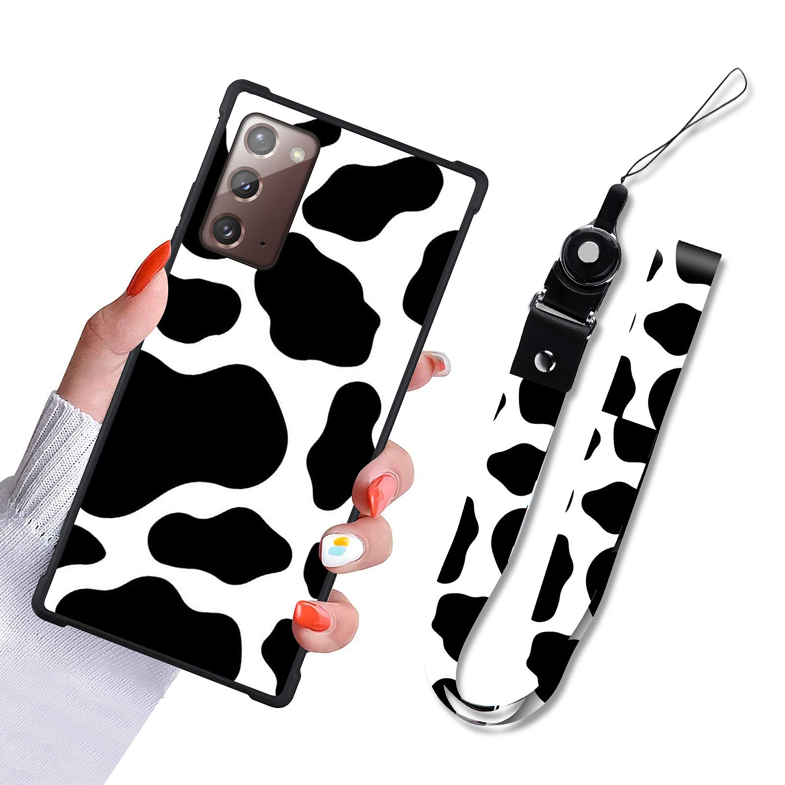 OOK Designed for Samsung Galaxy Note 20 5G Case Cow Print Design Slim Hard PC TPU Bumpers Protective Phone Bumper Cover with Lanyard Strap Holder for Women Girls for Note 20 5G 6.7 Inch