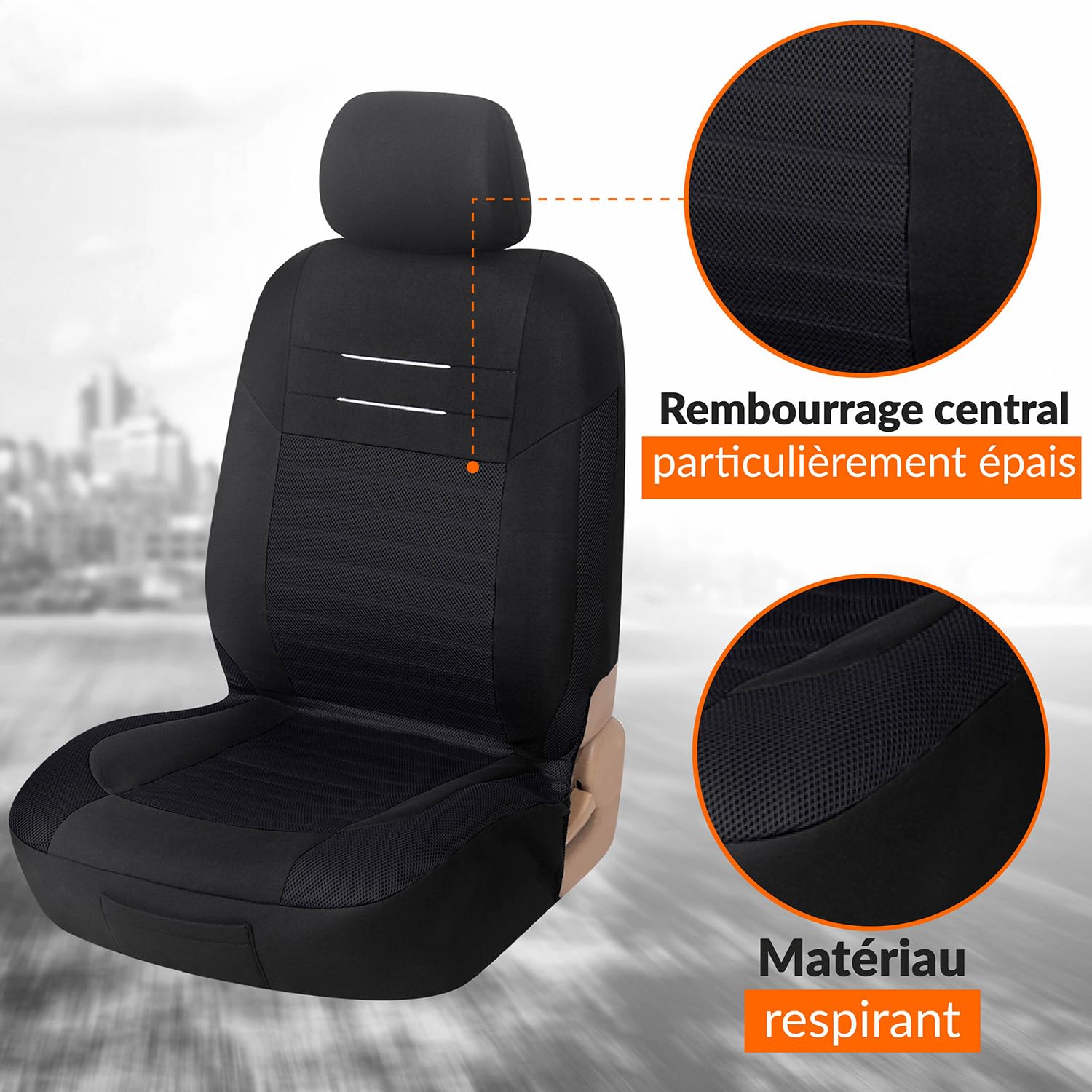upgrade4cars Housse de Siege Voiture Universelle Noir | Pour la plupart des voitures | respirant & pratique | Été & Hiver