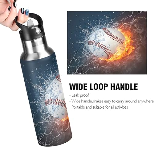 Vista 88 de Botella de agua de acero inoxidable con aislamiento al vacío, diseño de remolino, diseño de espiral, diseño abstracto retro, con popote y asa