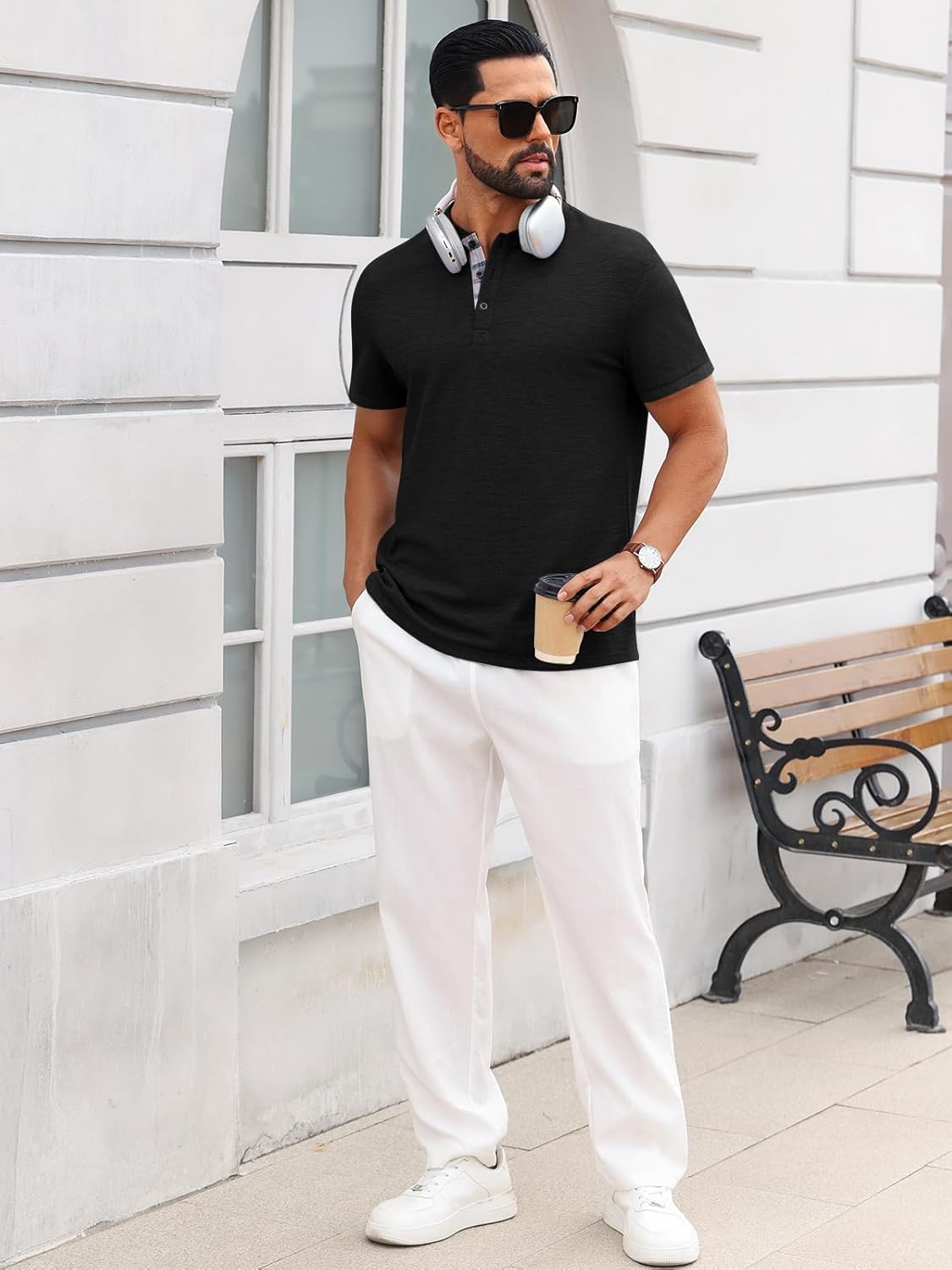 Runcati Mens Henley Shirts Short Sleeve Classic Cotton T Shirts Plaid Button Summer Tee Tops - Image 5