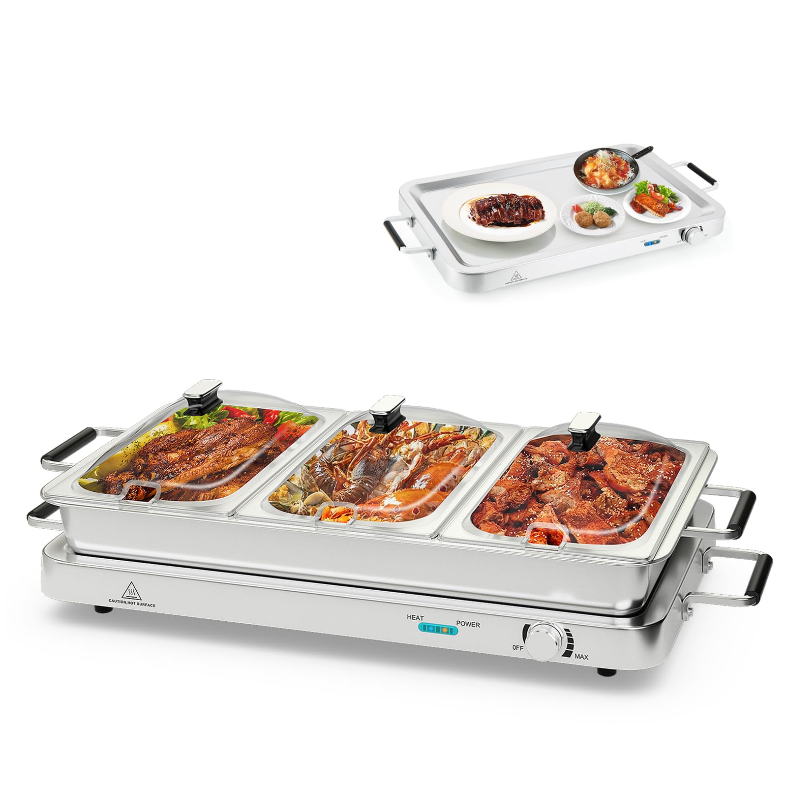 SOARS Warmhaltebehälter elektrisch 450 W, 9L Edelstahl Chafing Dish, 50-150 °C, Buffetwärmer