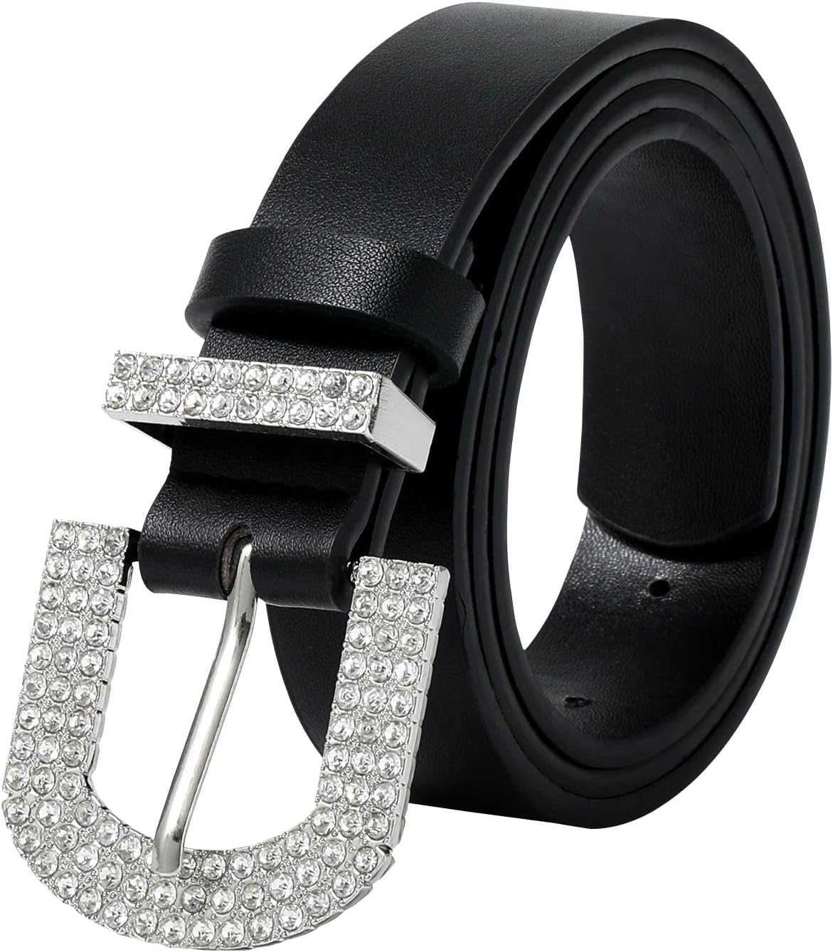Rhinestone Buckle Belt for Women - PU Leather Plus Size Belts for Jeans and Dress