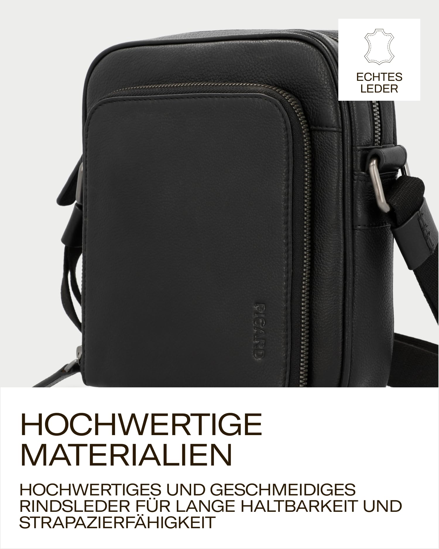 Picard Umhängetasche Herren Paolo | Herren Tasche klein aus Echtleder | mit verstellbaren Schultergurt, Reißverschluss, Sicherheitsfach & Handyfach | Hochwertige Brusttasche Herren klein