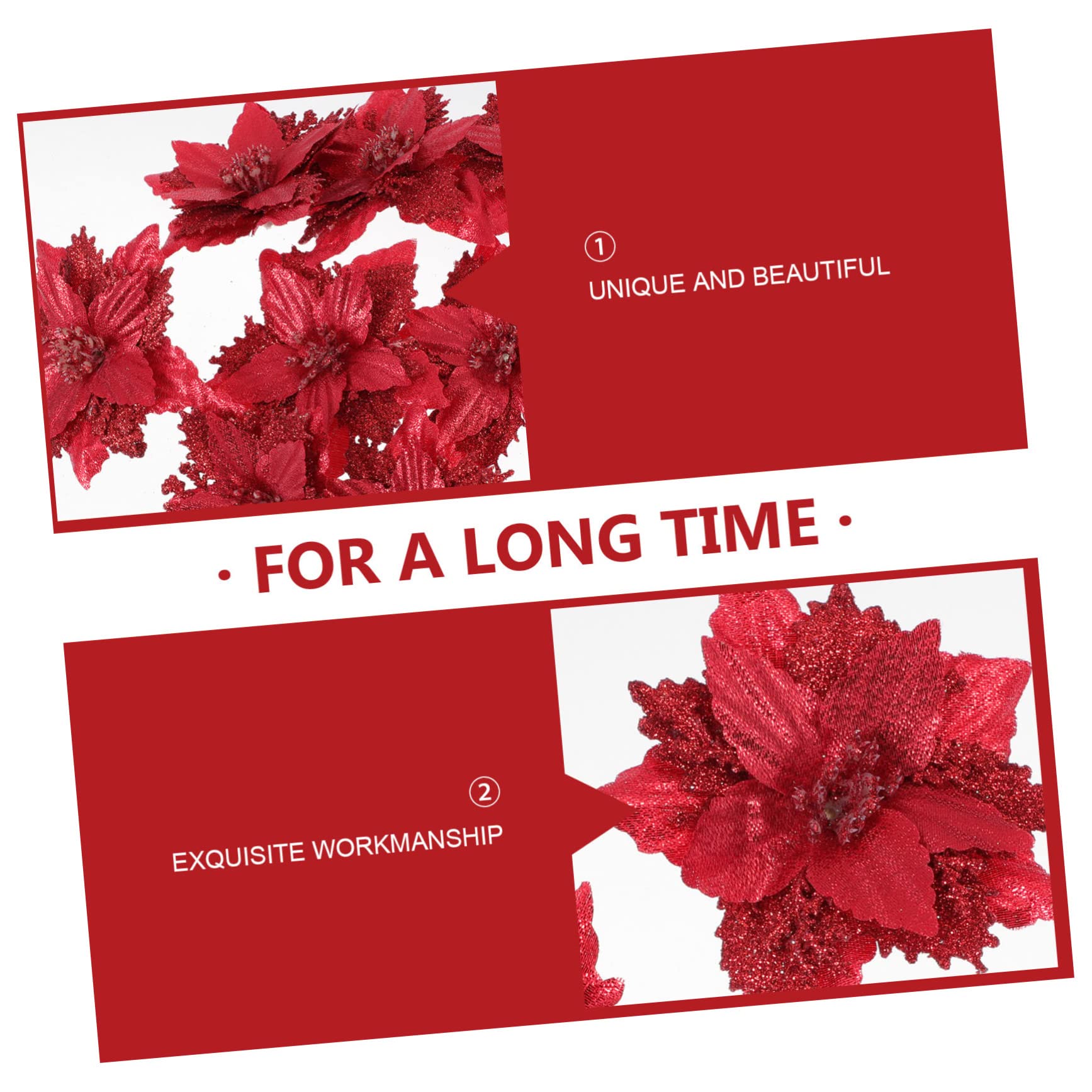 48 Piezas de Flores de Navidad árbol de Navidad Poinsettia con Purpurina navideña, Flores de Navidad con Purpurina, Corona de Navidad con Purpurina Artificial en Polvo, cártamo