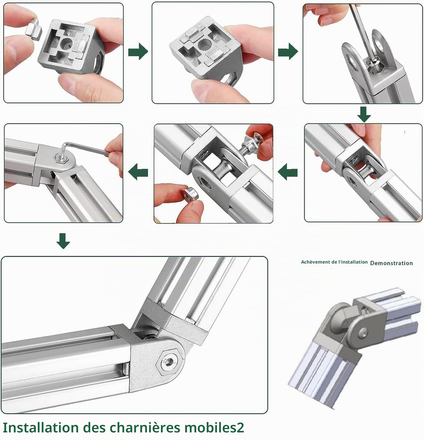Connecteur Profilé Aluminium, 8 Pièces 180° Angle Réglable Articulé pour 30x30