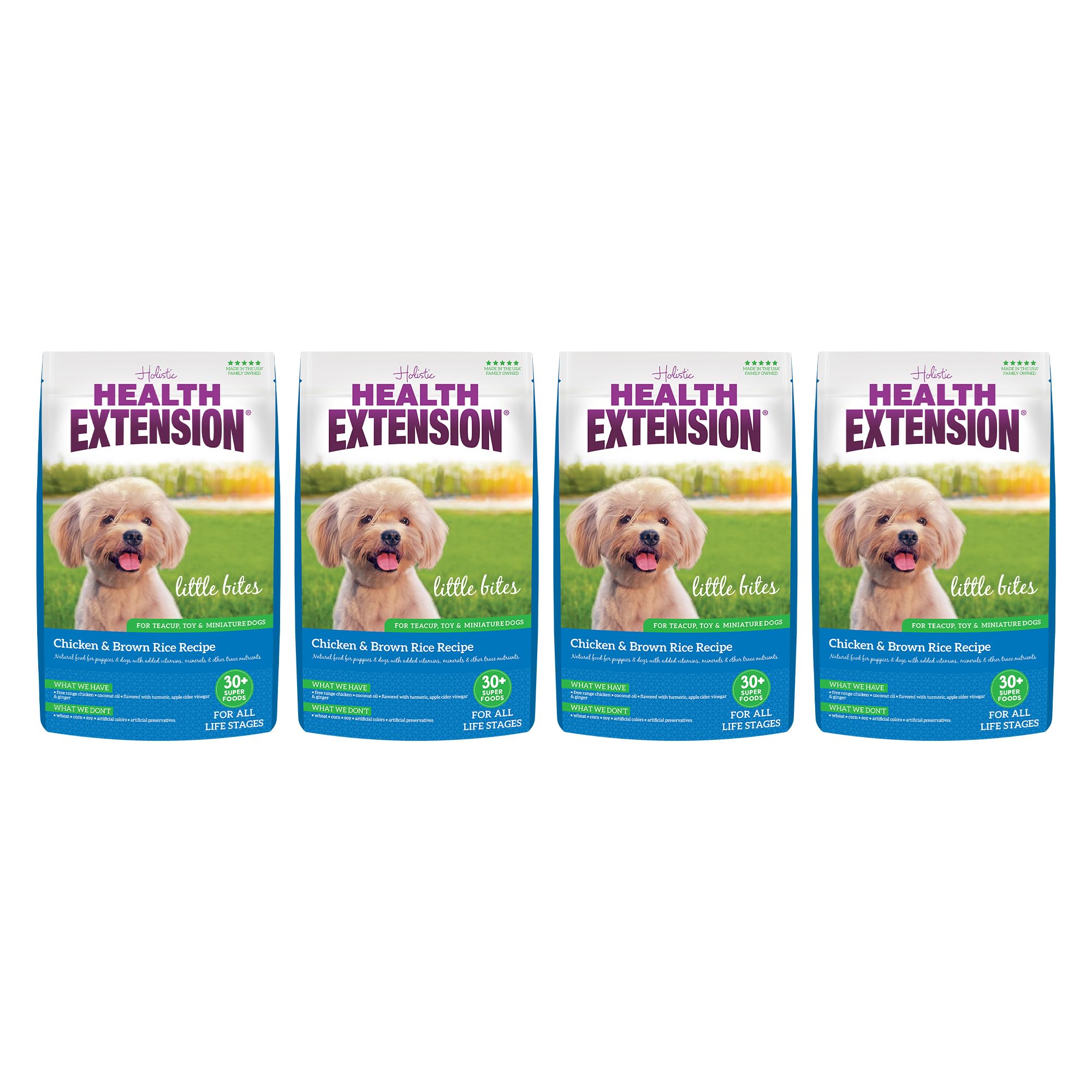 Health Extension Little Bites Chicken & Brown Rice Dry Dog Food (4 lb / 1.8 Kg) - Natural with Probiotics and Superfoods for Teacup, Toy & Small Breeds (Pack of 4)
