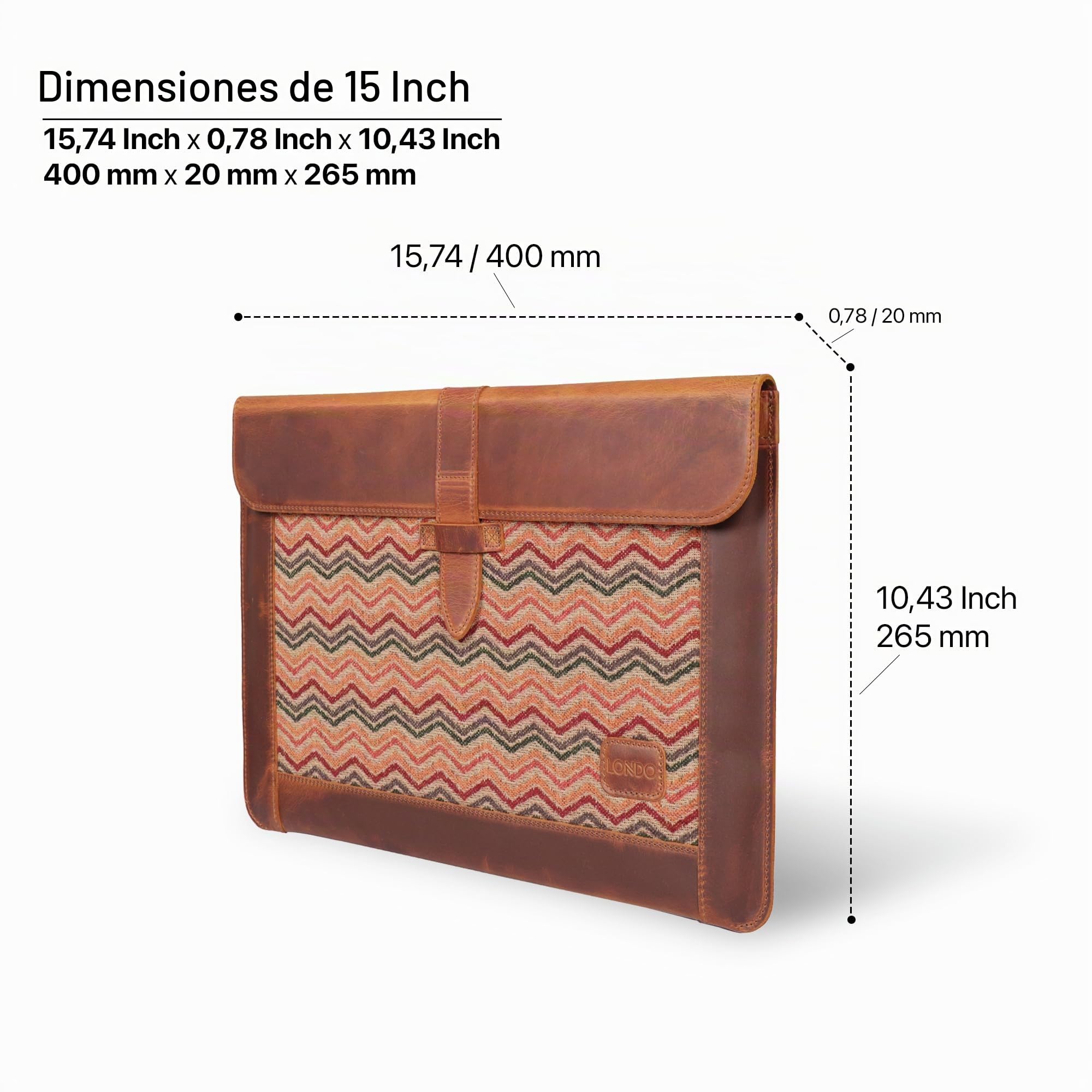 Funda de Cuero LONDO Compatible con MacBook Pro 16 & MacBook Pro 15 Pulgadas Camel (M5, M4, M3, M2, M1, Pro, MAX), Maletín para Portátil en Cuero Grano Superior Premium, Modelos 2020 a 2026