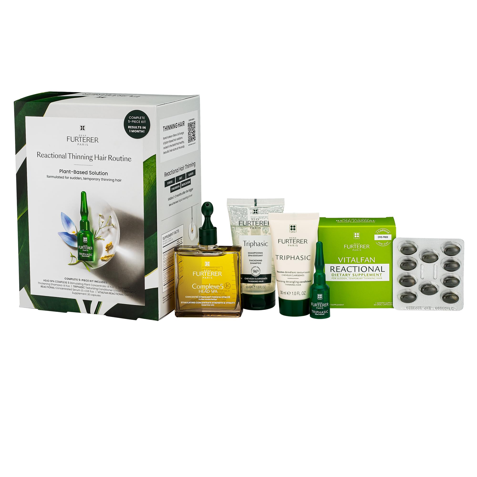 Rene Furterer Triphasic Reactional Concentrated Serum - Thinning Hair caused by stress, postpartum, seasonal change - Drug-Free - Breastfeeding Safe - Dermatologist tested - 12 ct., 3-Month Supply