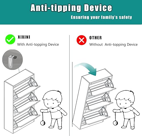 Miniatura 7 de Armario de almacenamiento de zapatos para entrada con 3 cajones abatibles, almacenamiento oculto de madera resistente, organizador de zapatos