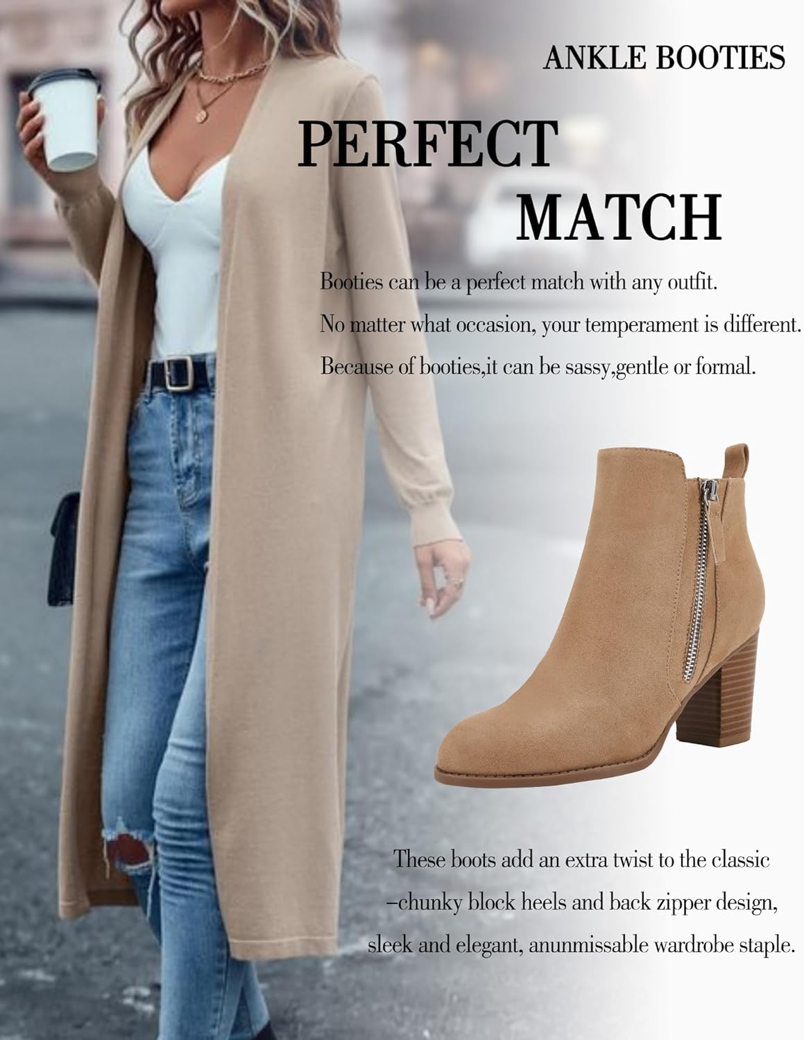 Rilista Ankle Boots for Women Chunky Block Heel Side Zipper Pointd Toe Suede Fall Winter Bootie Shoes - Image 5