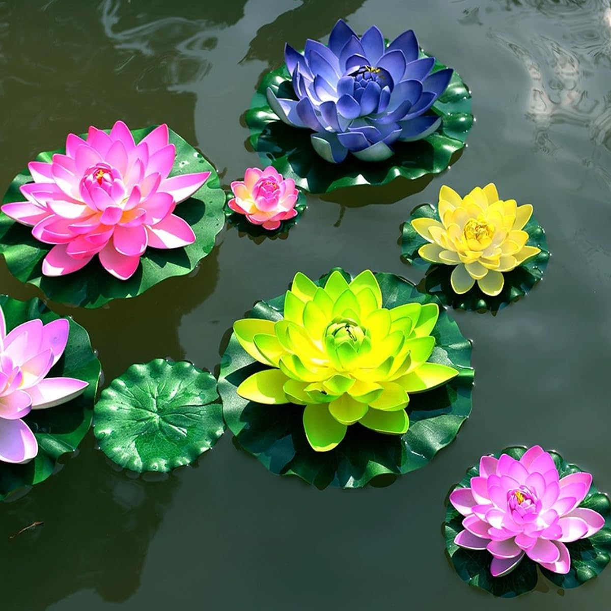 19pcs Realistic Floating Foam Lotus Flowers and Lotus Leaves, Artificial Lotus Flowers Water Lilies for Pond Pool, 4" and 6" Large Beautiful Lifelike Water Lilies for Fountain Garden Decoration thumbnail