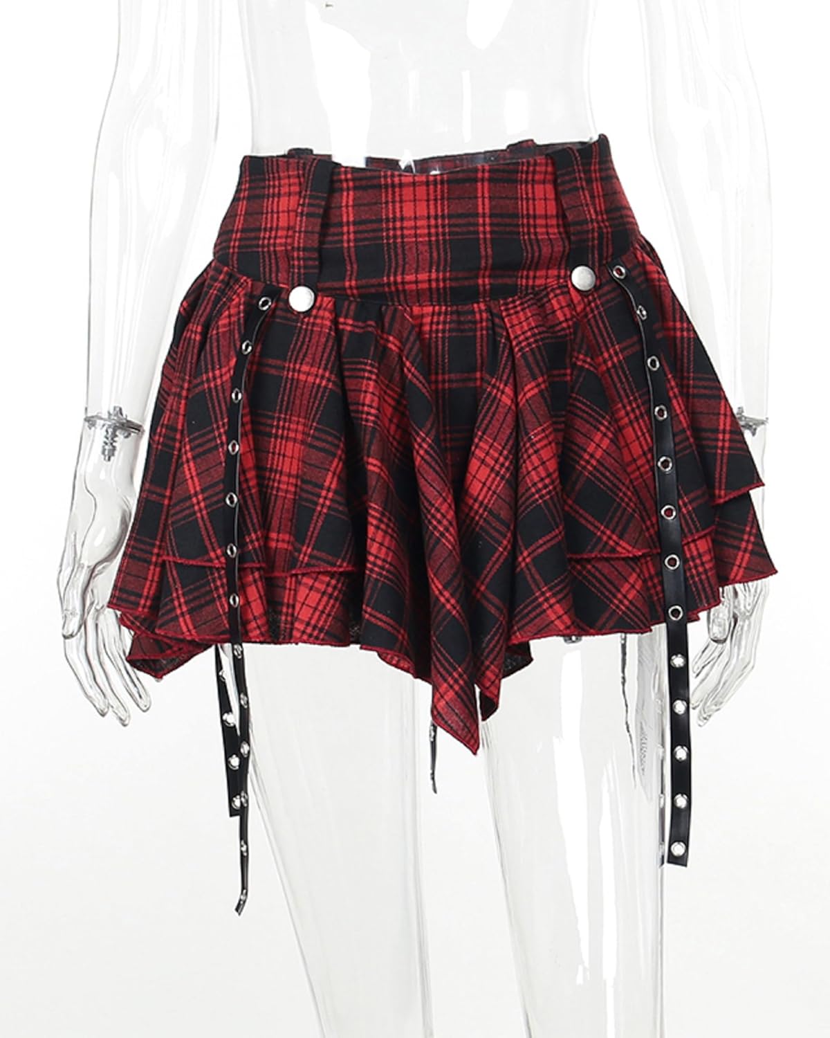 TSMNZMU Womens Punk Plaid Skirt Gothic Pleated Mini Skirts A Line Grunge Harajuku Half Skirted Y2K Emo Checkered Skirt - Image 6
