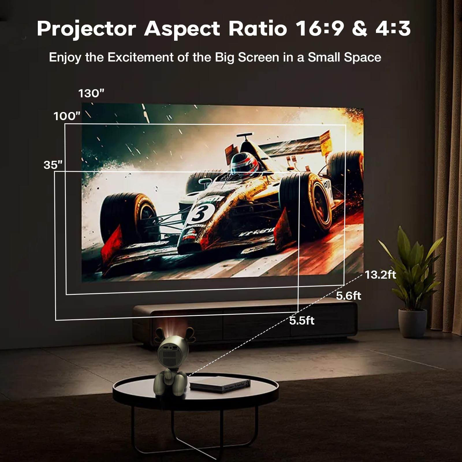 Proyector de techo CineGlow JOYGGE NSL02 Android 13 Proyector portátil con Wi-Fi 6 y BT 5.0 compatible con Netflix/YouTube/Primevideo, Proyector Portátil 4K 1080P para cine en casa y películas al aire