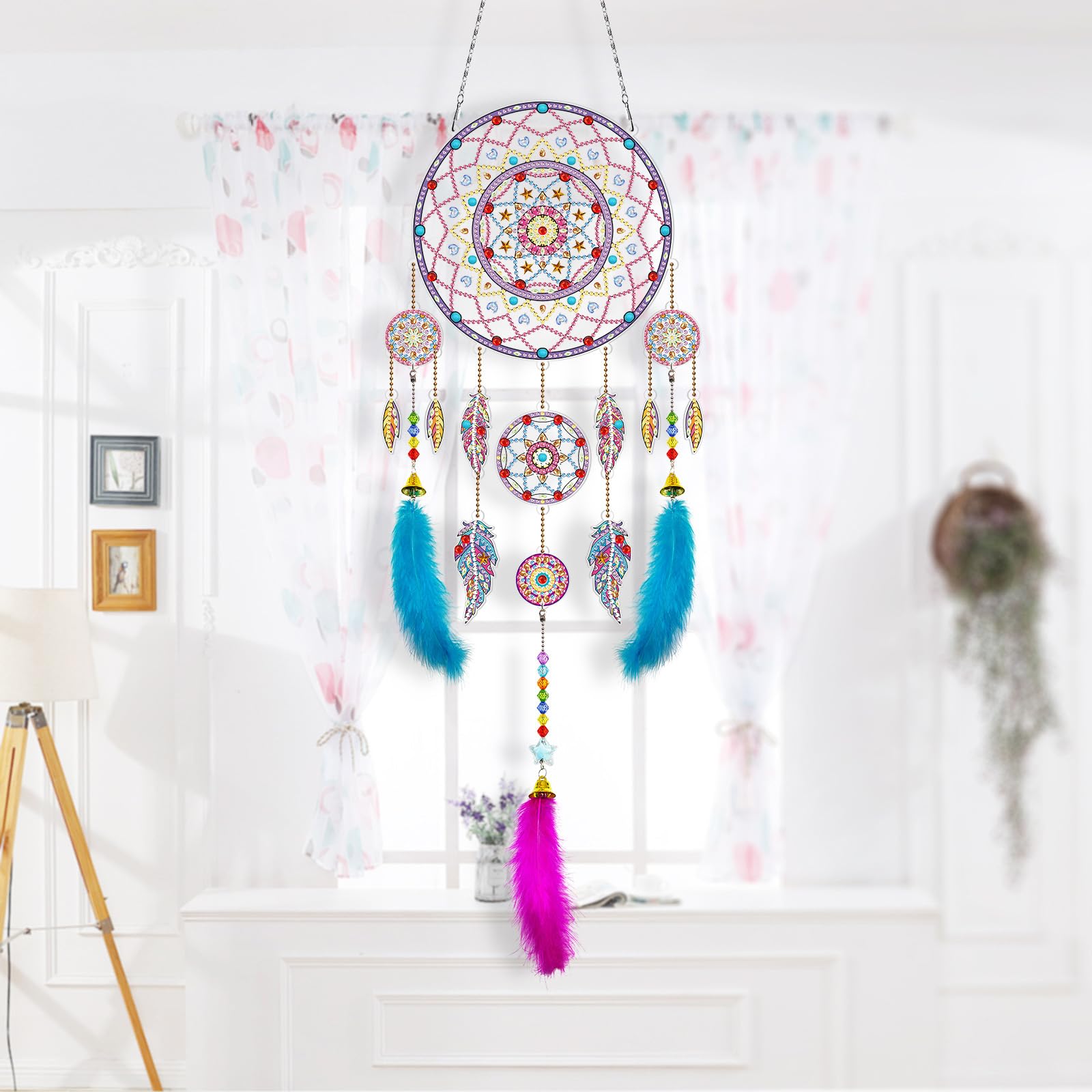 BBTISG DIY Diamond Painting Wind Chime, DIY Diamond Painting Suncatcher Art Kits Double Sided Hanging Diamond Painting Wind Chimes for Home Wall Garden (Style 8)