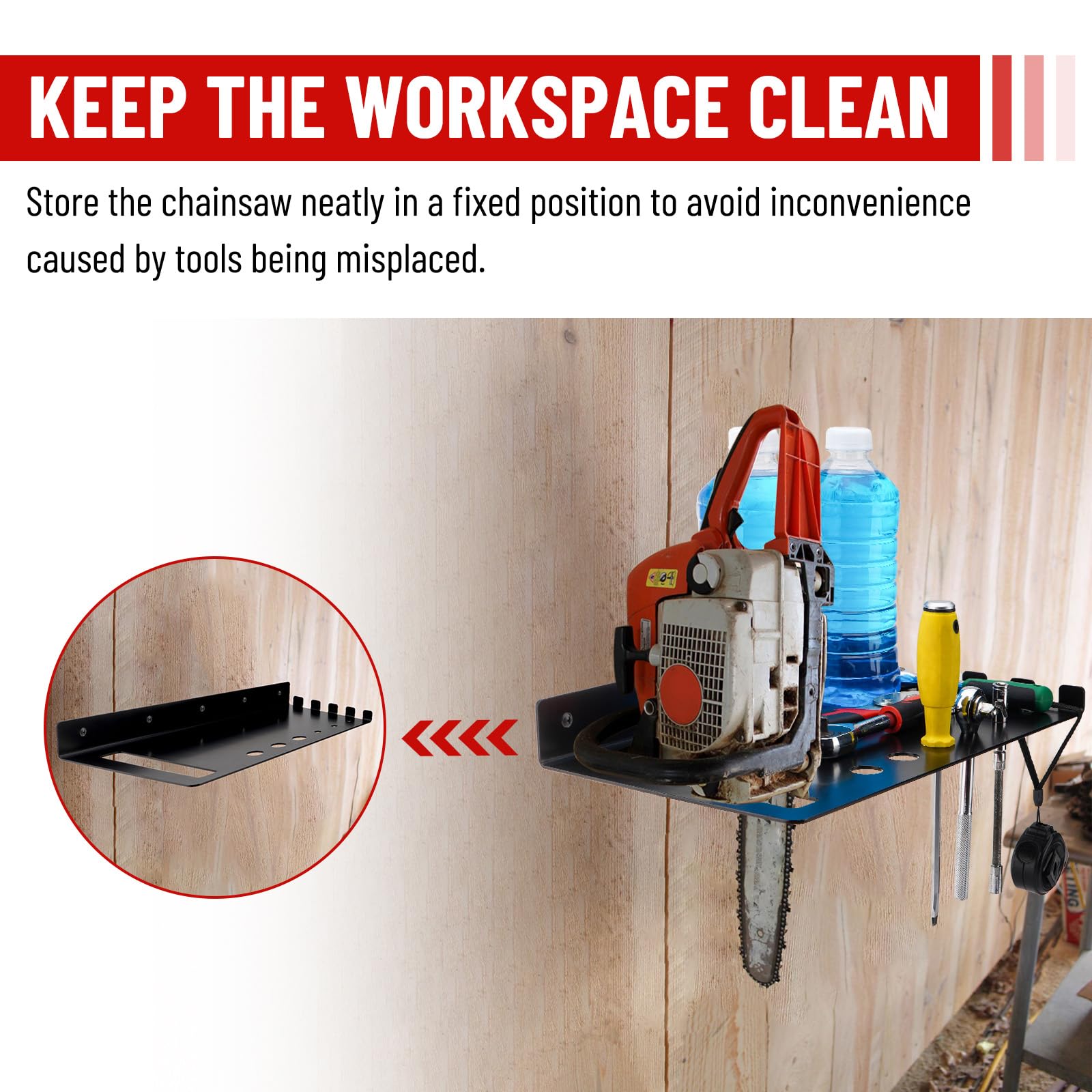 Estante de almacenamiento para motosierra de 16.5 pulgadas, soporte de pared de acero resistente, organizador para motosierra, organizador para garaje, taller, herramientas de organización de