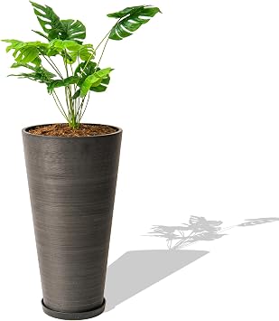 XBrand Modern 28-Inch Tall Round Planter, Modern Tapered Planter Perfect for Indoor & Outdoor Planter, Patio Decor, Black