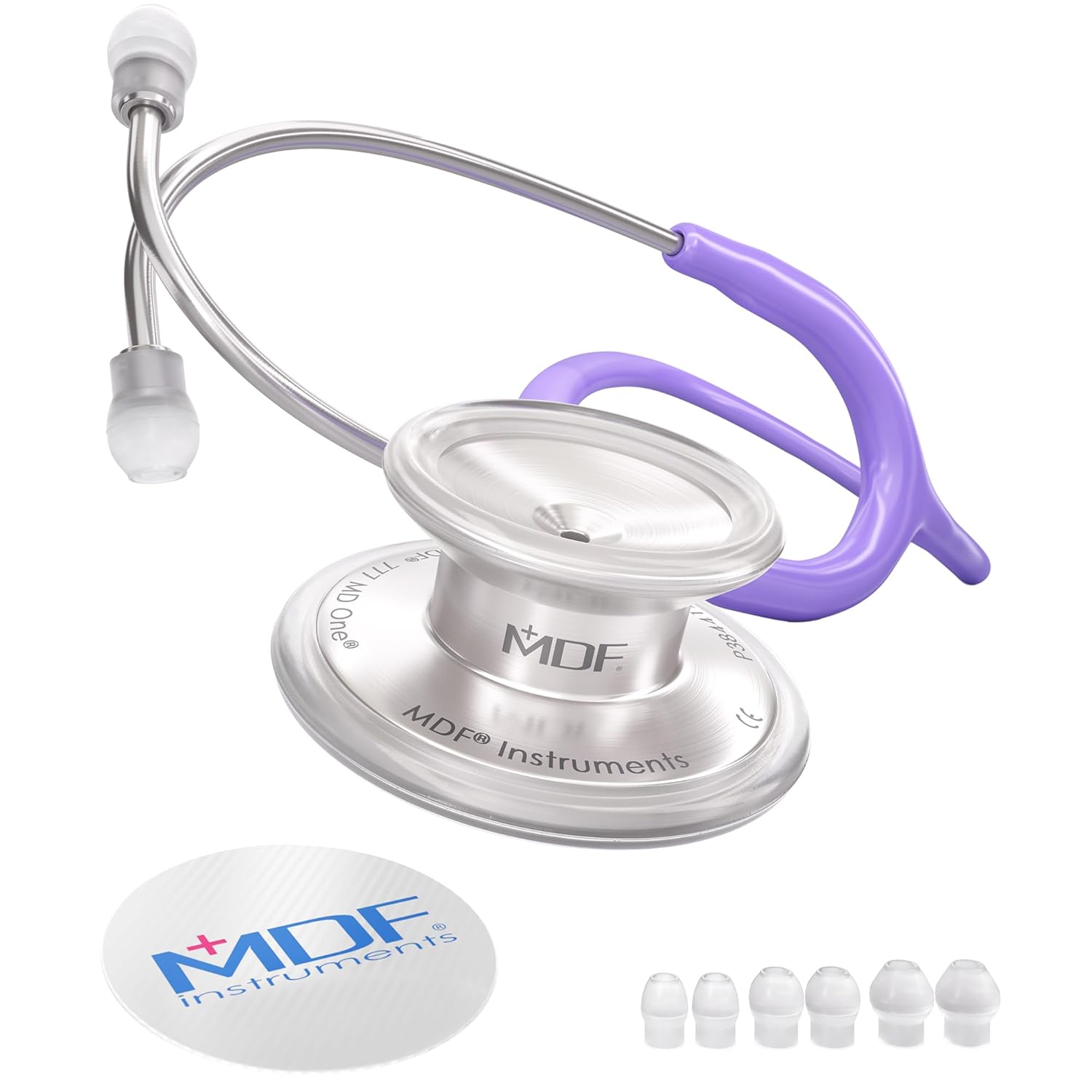 MDF Instruments, MD One Stainless Steel Stethoscope, Adult, Pastel Purple Tube, Silver Chestpieces-Headset, MDF77707