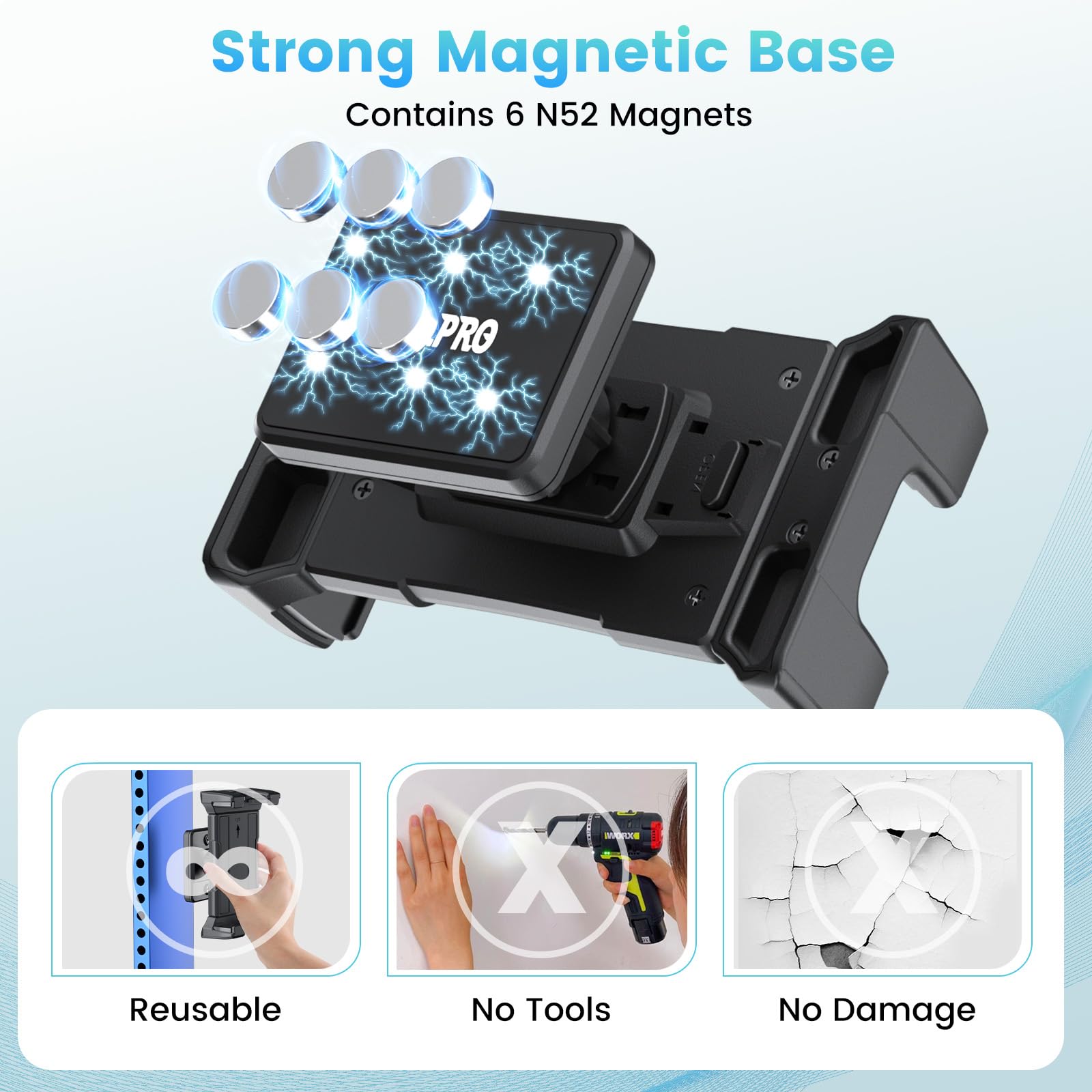 OHLPRO Supporto da Parete Magnetico per Tablet e iPad, Porta Tablet da Muro con Rotazione a 360° Supporto iPad Compatibile con 5"-13" iPad Pro Air Mini Galaxy Tab S9 Fire HD 10 Switch Kindle