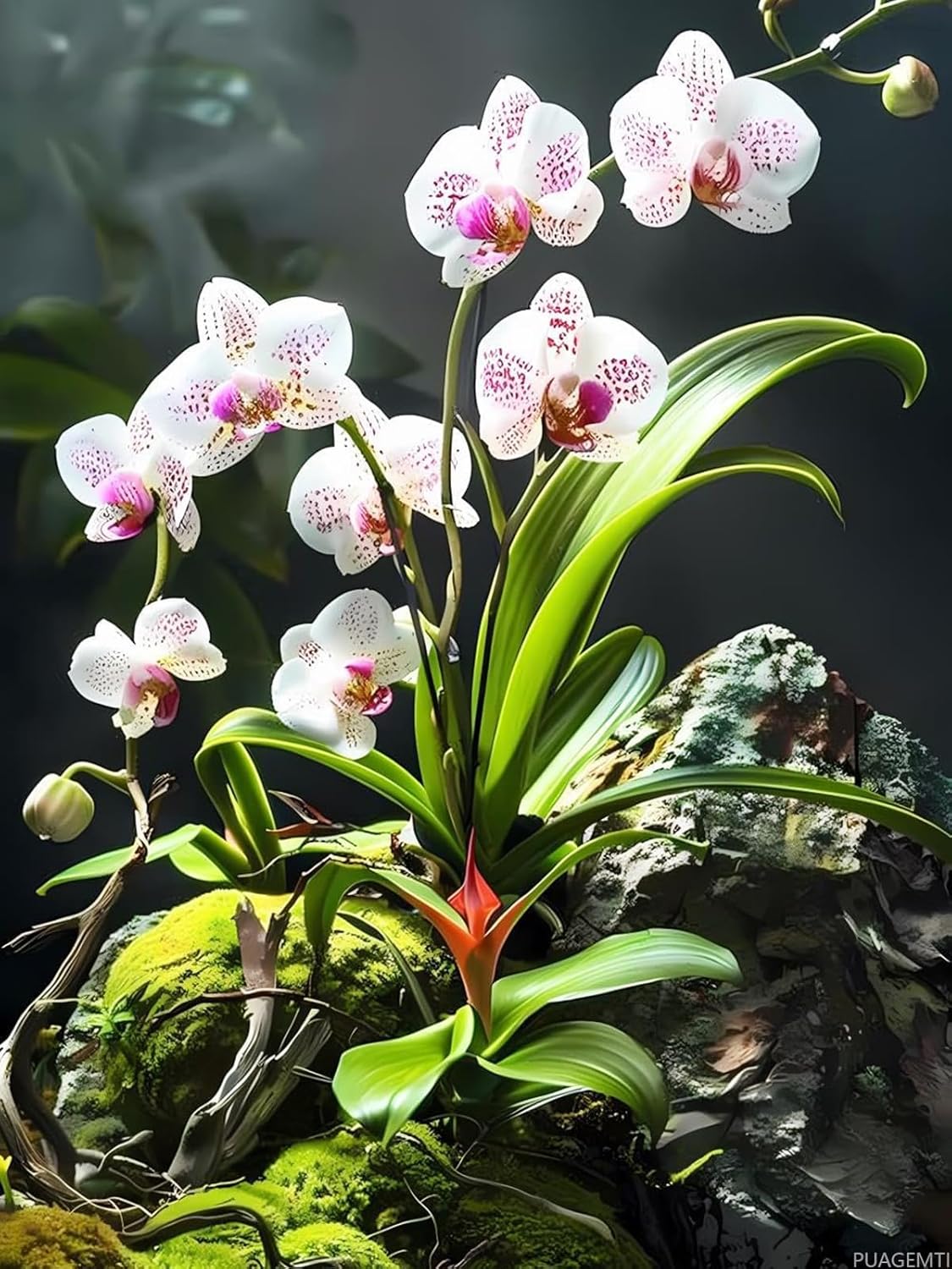 DIY 5D Diamond Painting Kits for Adults Diamond Art Orchid Blooming on The Rocks Rhinestone Diamond Embroidery Orchid Craft Kits for Living Room Bedroom Wall Decor Gift 12x16 inch