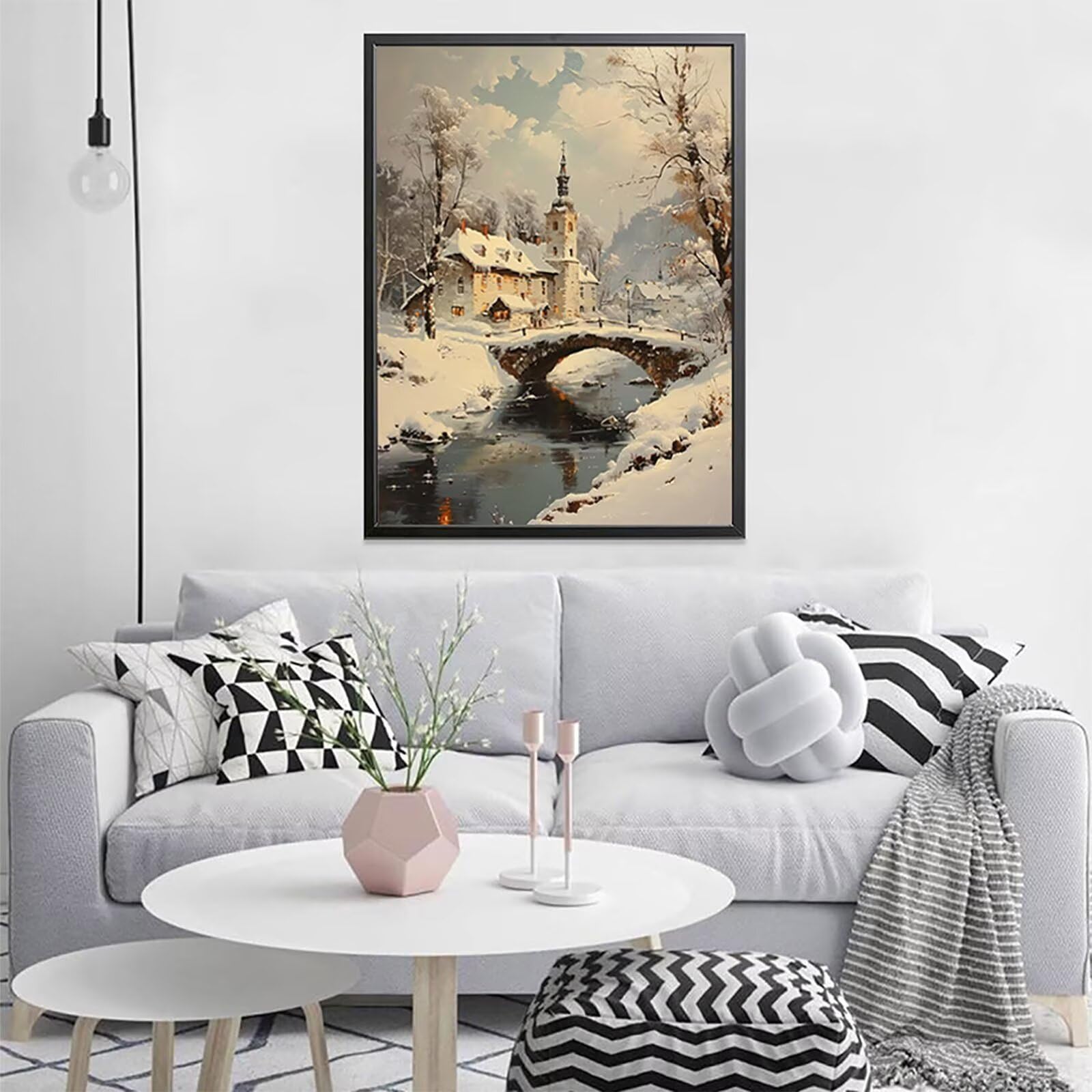 Malen Nach Zahlen Erwachsene Winter Malen Nach Zahlen, Paint by Numbers Häuser Painting by Numbers Bastelset Erwachsene mit 3 Pinseln und Acrylfarbe für Zimmer Deko, Geschenke (100 x 135 cm) -zp253VM