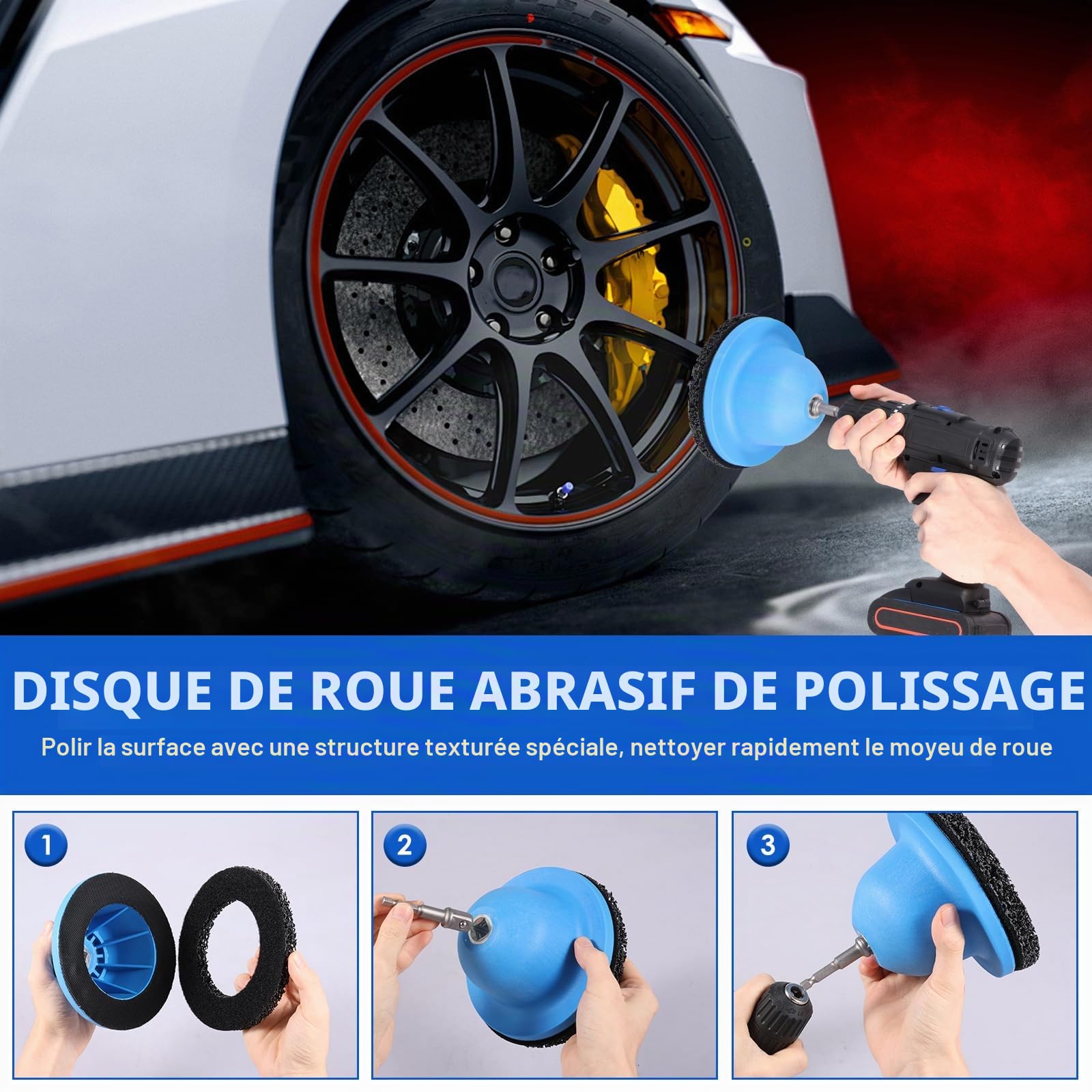 Ponceuse de moyeu de roue - Diamètre intérieur : 90 mm - Diamètre extérieur : 150 mm - Pour attelage de remorque - Avec entraînement 1/2" - Nettoyeur de moyeu de voiture pour changement de jante
