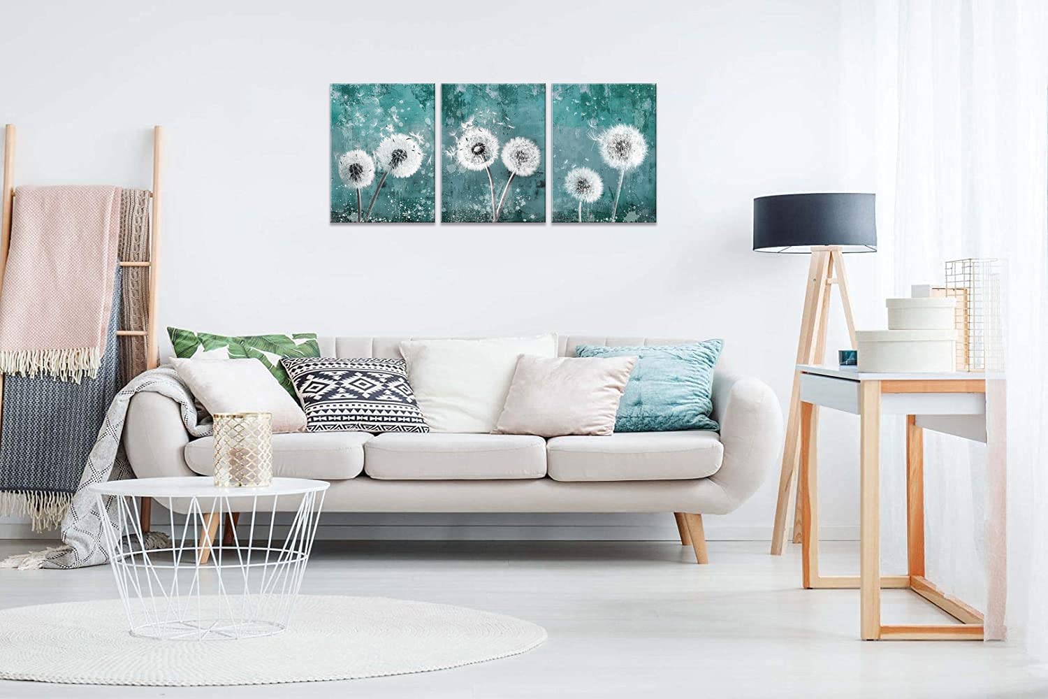 HOMEOART Triptyque Mural Fleurs Aquarelle 3x30,5x40,6cm - Toile Bleue Prête à Accrocher Pour Salon, Chambre, Salle De Bain
