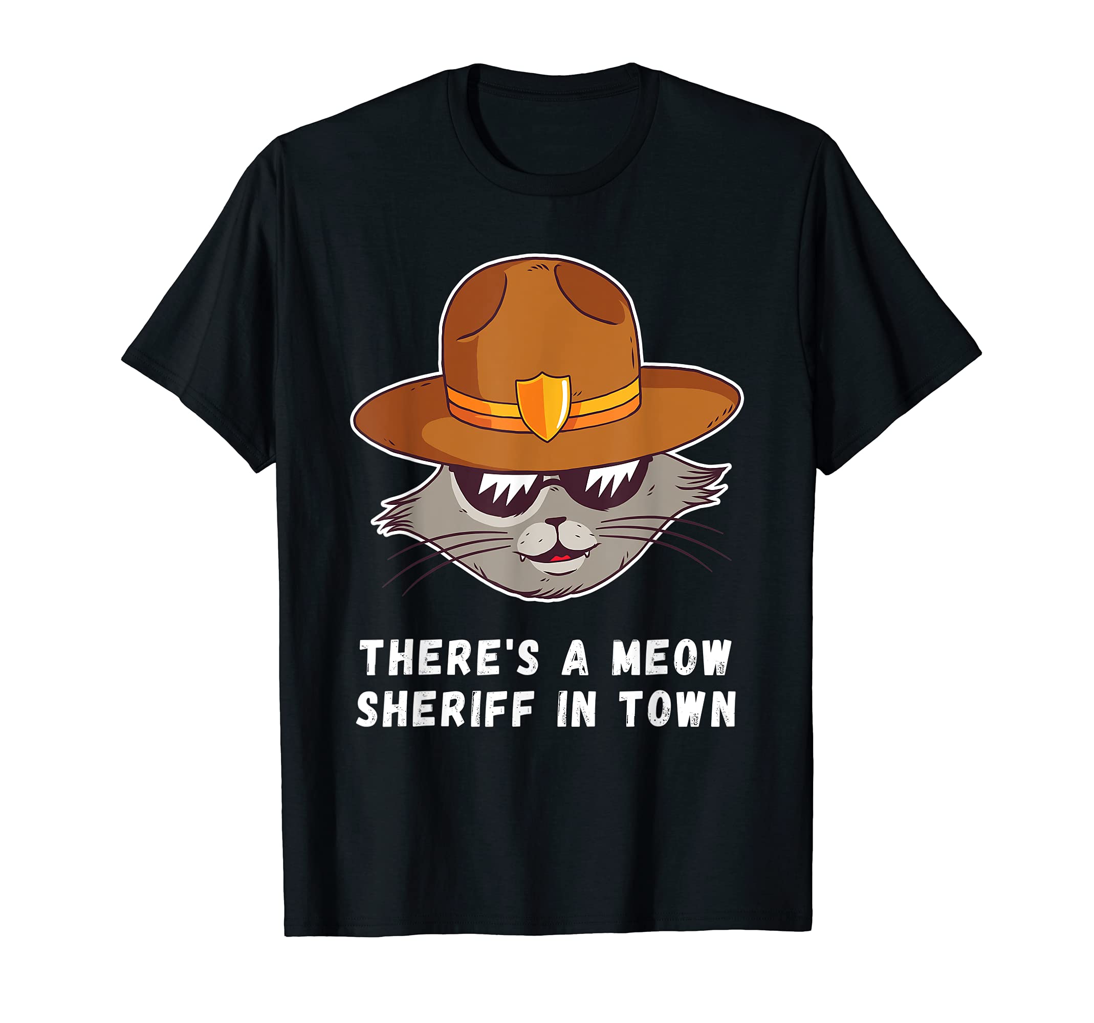There's a Meow Sheriff in Town Funny Cowboy Cat Pun Cat T-Shirt