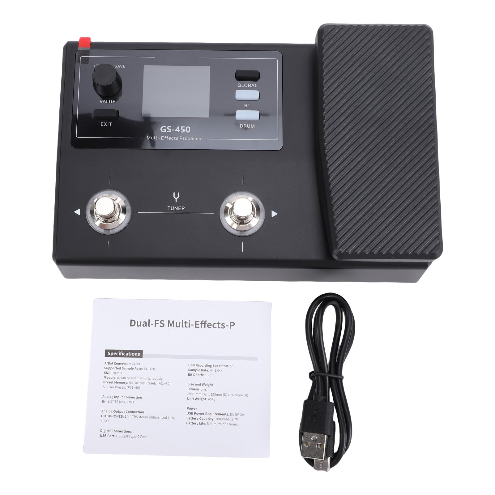 RiToEasysports Pedal de Efectos de Guitarra, Procesador Multiefectos con Sonido de 24 Bits, 8 Módulos, 100 Preajustes, Batería Incorporada, Pantalla LCD, para Guitarra Eléctrica, Pedaleras