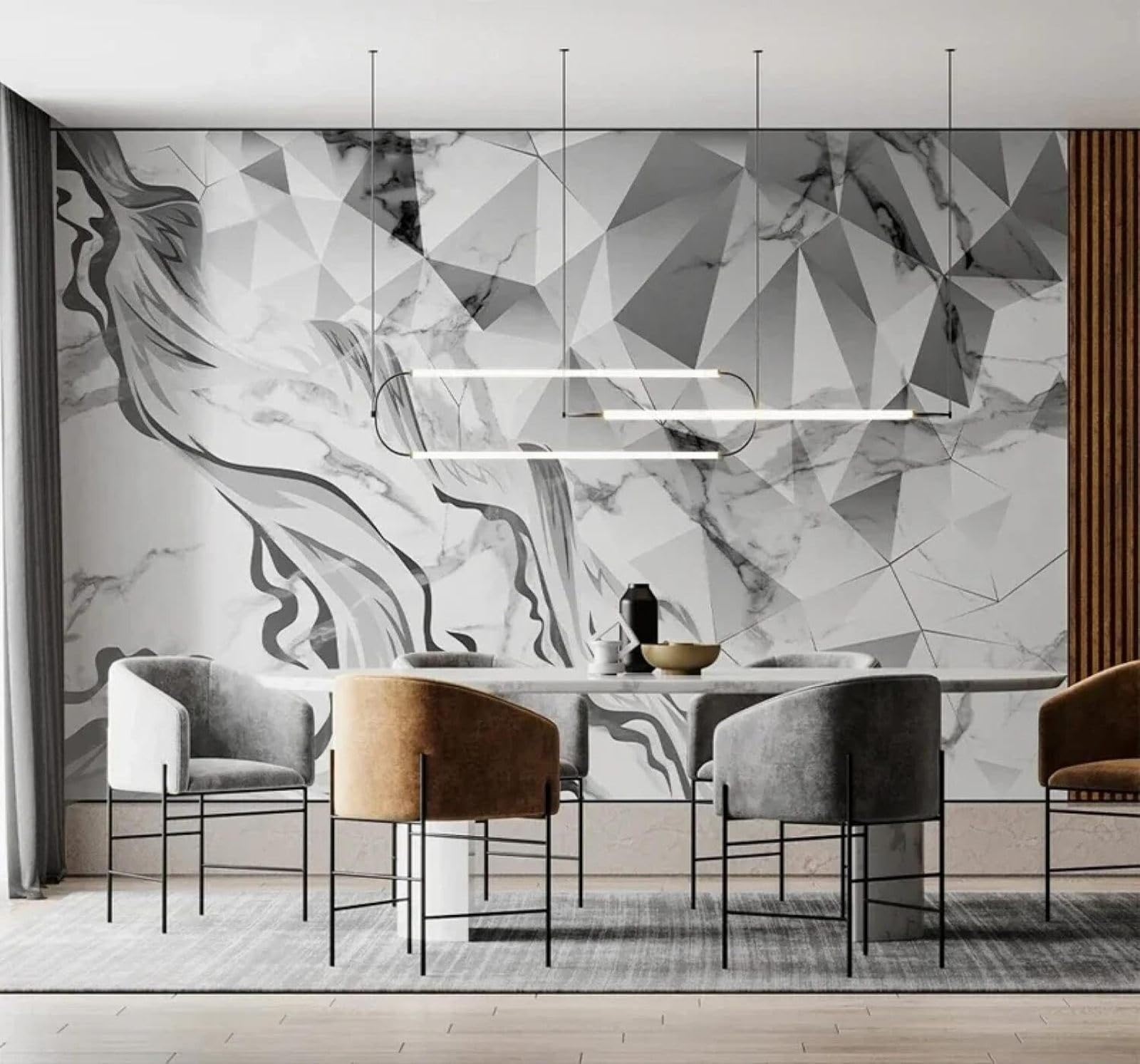 XLMING Abstract Black and White Geometric Marble Effect Textures 3D Wallpaper Silky Texture Home Study Office Grey Dining Room Sofa Bedroom Living Room TV Backdrop-300cm×210cm