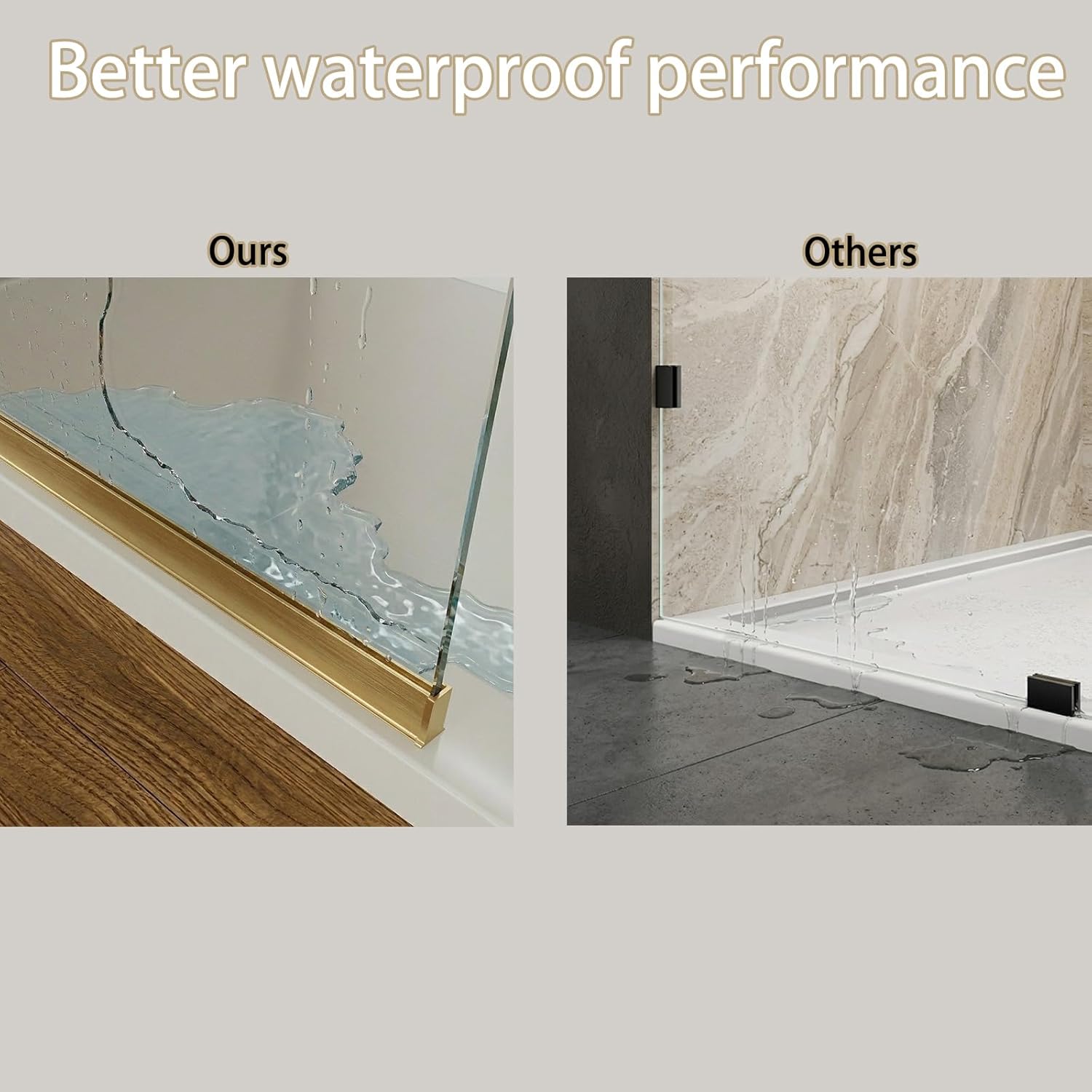 Shower Screen 36" x 76" Half Frameless Shower Wall Panel, Tempered Glass 3/8 inch, Easy to clean Coating, Fixed Glass Shower Door with Hardware (Brushed Gold)