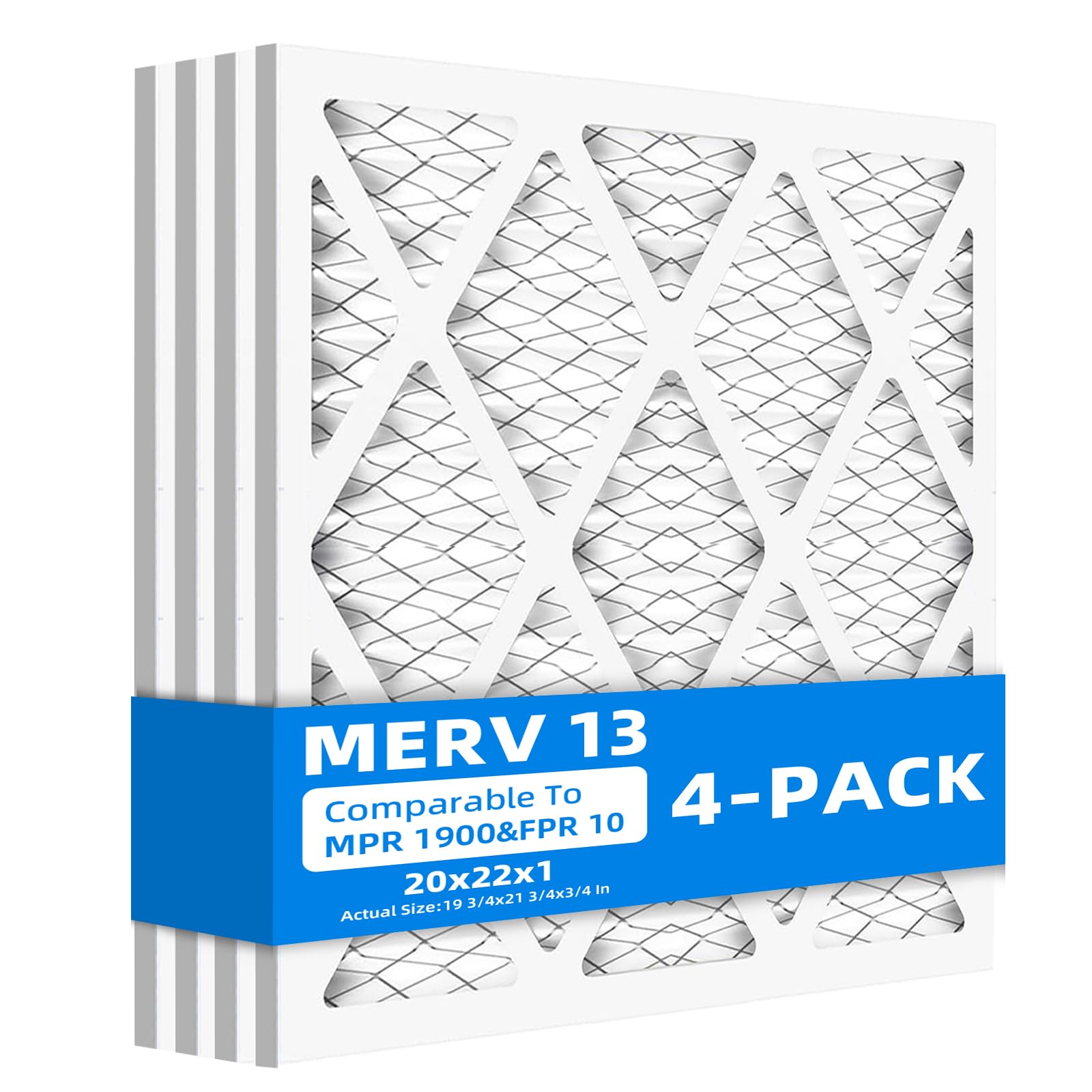 Chenzhit (4 Pack) 20X22x1 Air Filters, Mpr 1900 & Fpr 10, Merv 13 Pleated Air Filter (Actual Size: 19.75" X 21.75" X 0.75")