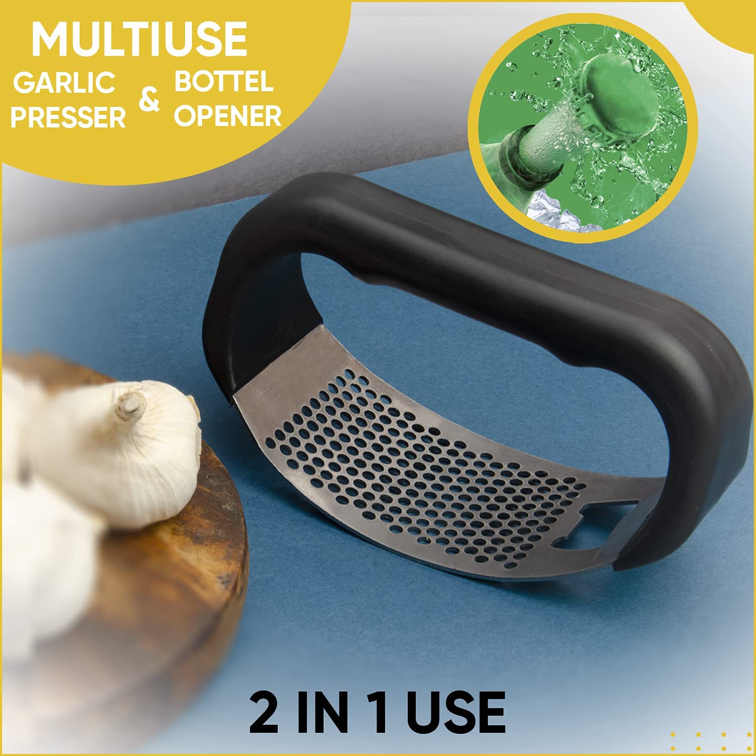 2 in 1 Stainless Steel Garlic Presser & Ginger Crusher/Squeezer/Mincer for Kitchen with Easy Non-Slip Grip Handle 4